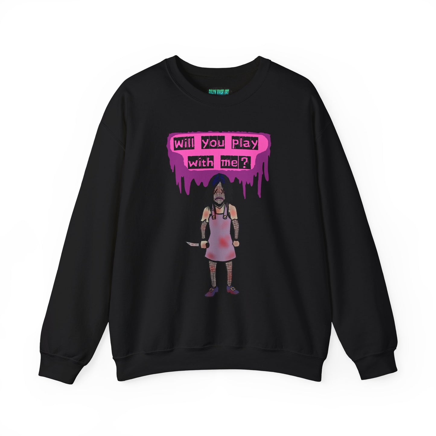 Evil Doll GHOSTLY VINTAGE UNISEX CREWNECK SWEATSHIRT - "Will You Play With Me?"