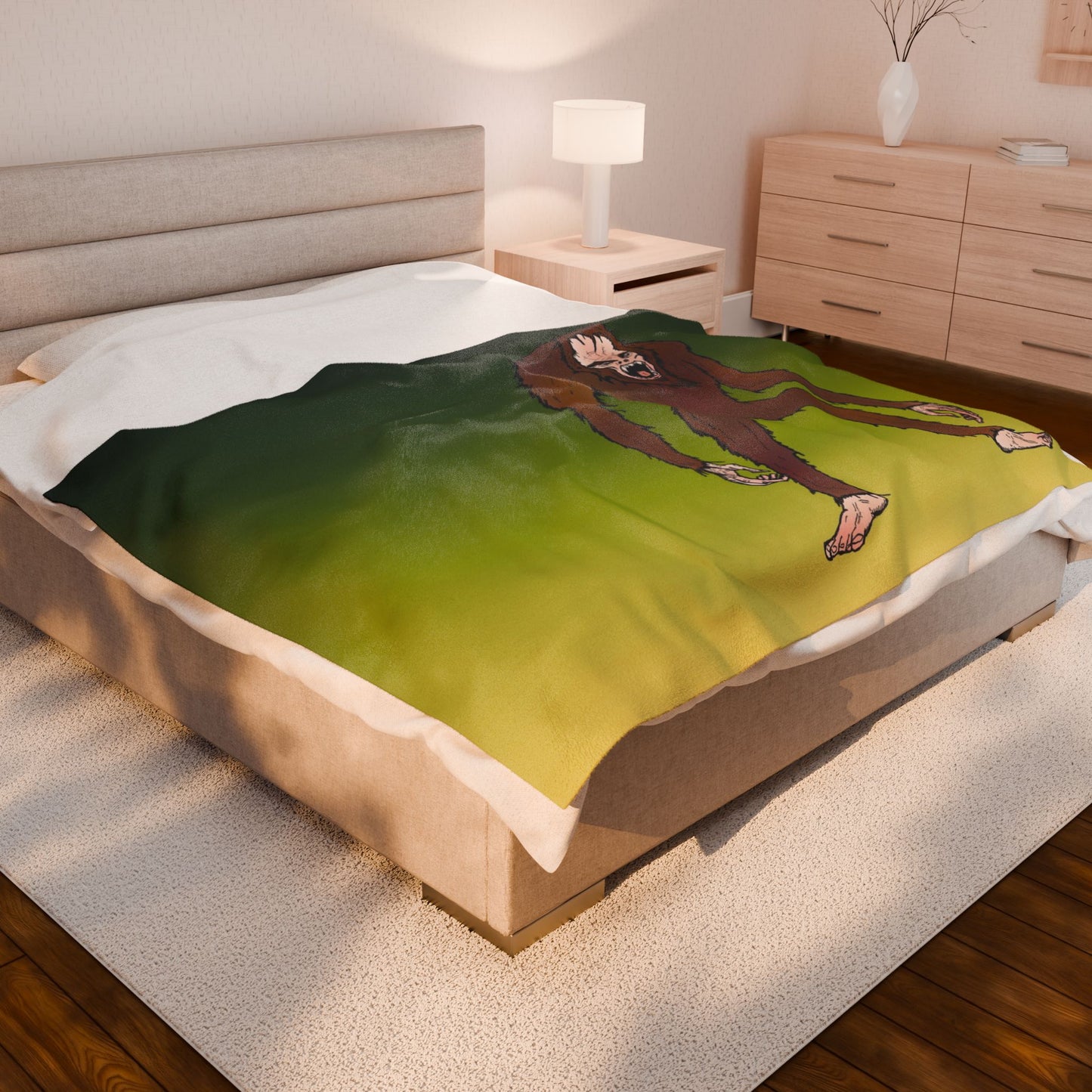 Bigfoot Encounter - Sasquatch Gradient Velveteen Plush Blanket — Soft Green Bigfoot Throw