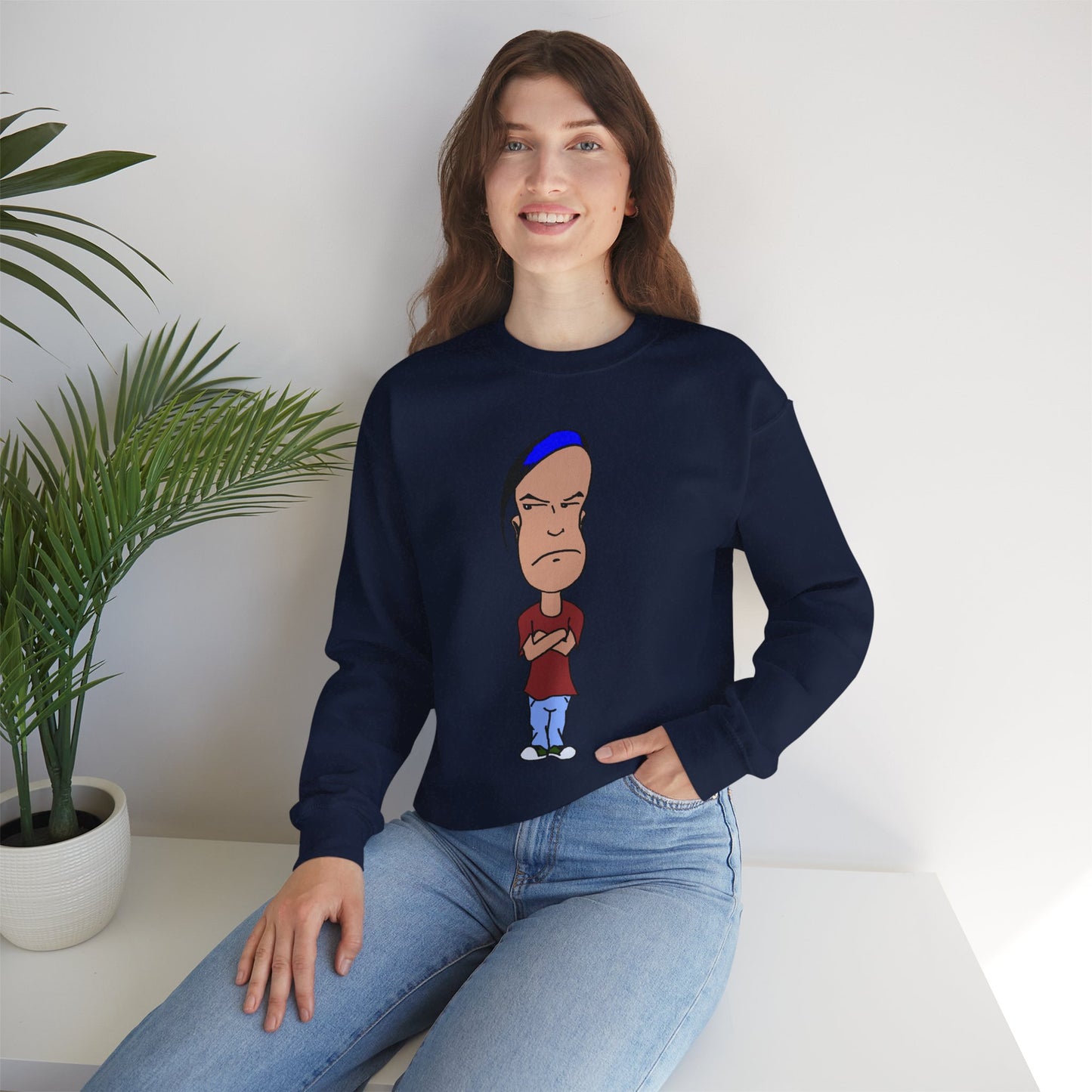 Smug Cartoon Graphic Crewneck Sweatshirt for Casual Style