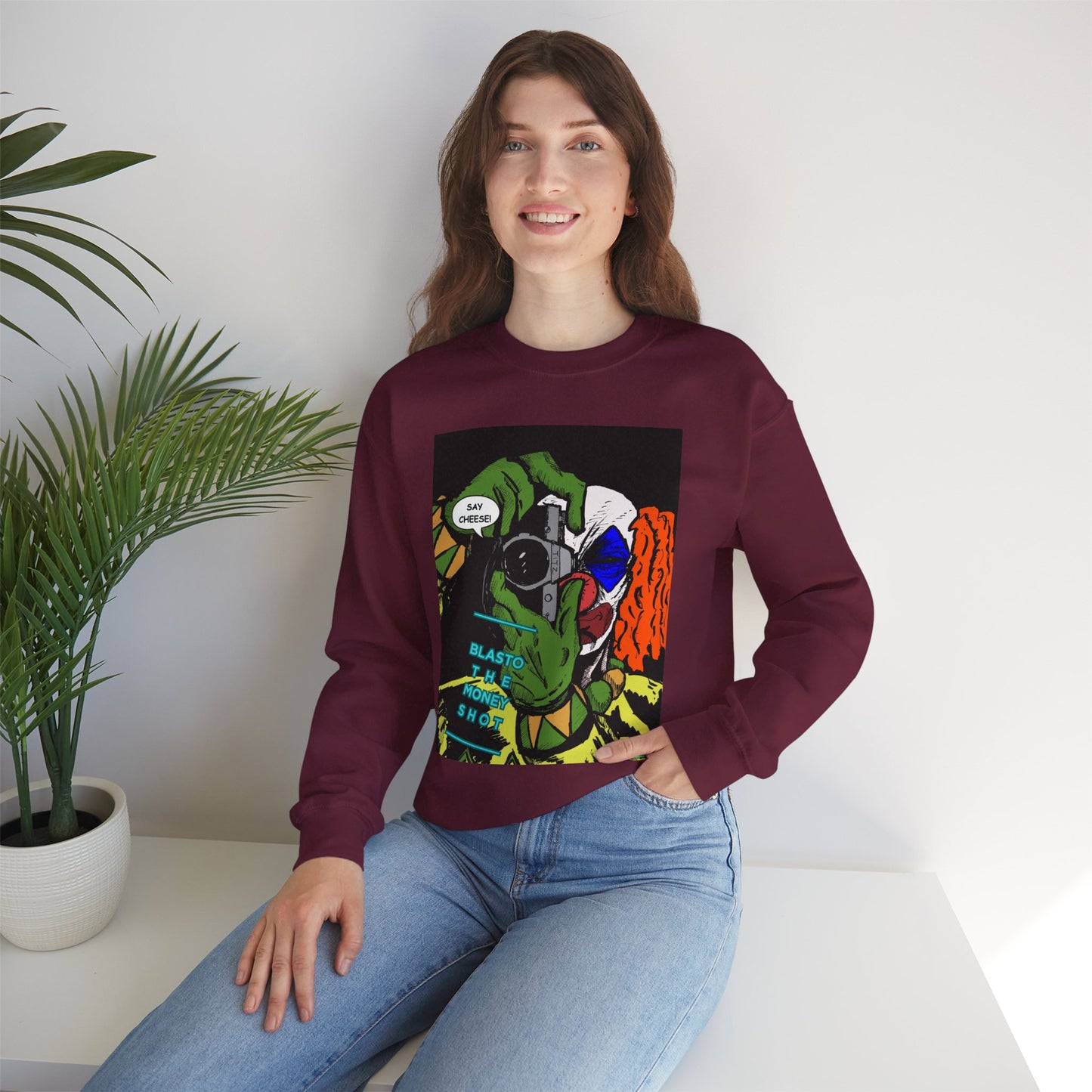 Blasto the Clown Retro Homage Graphic Crewneck Sweatshirt - 'Blast from the Past'
