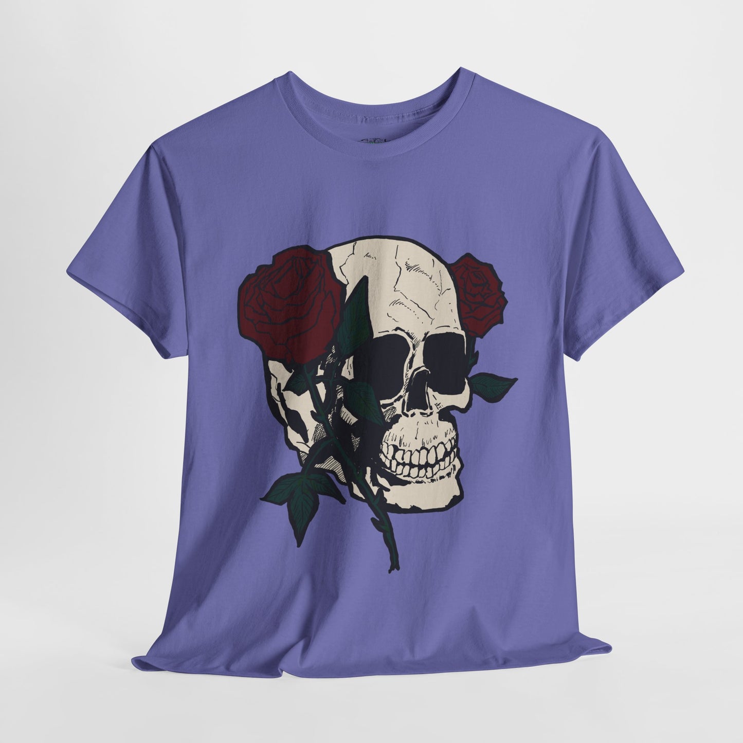 Skull and Roses Unisex Heavy Cotton Tee - Edgy Graphic T-Shirt for Impactful Style
