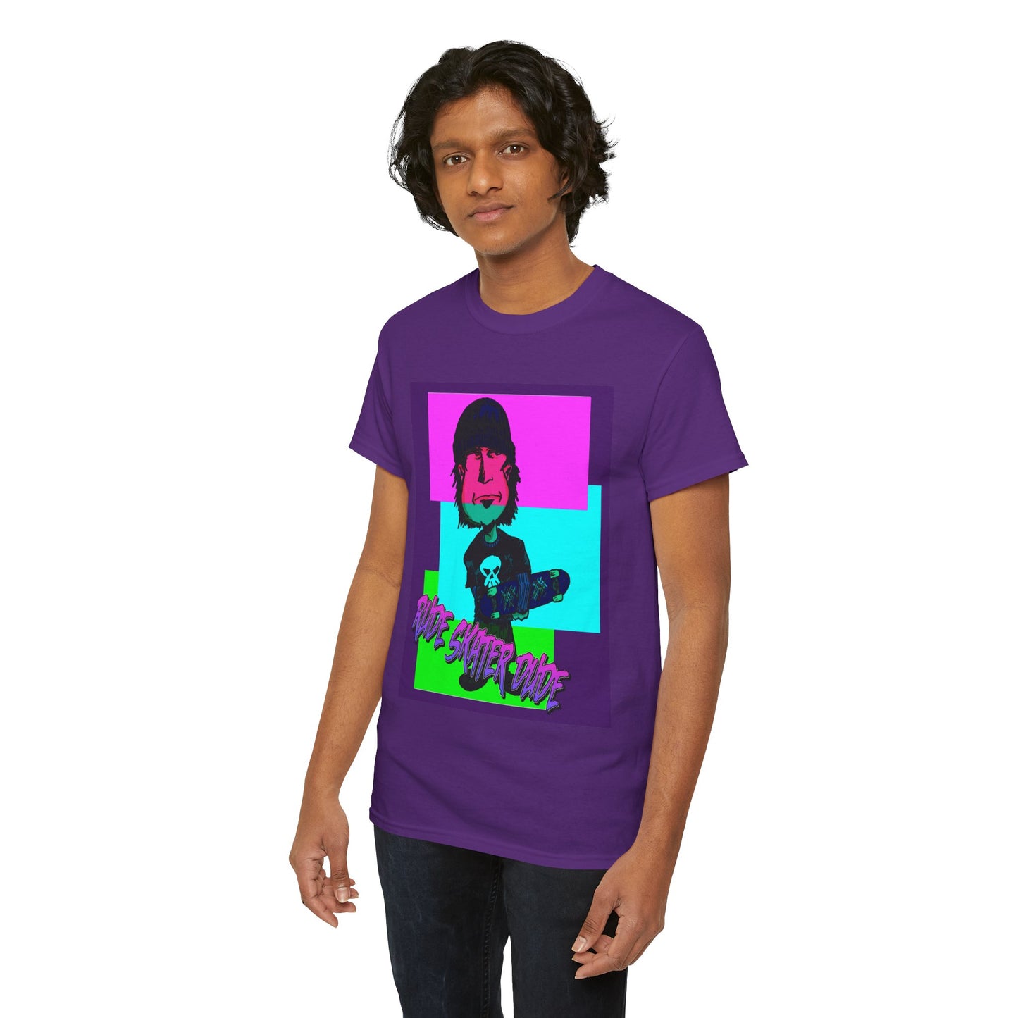 Retro Neon Skateboard Tee — "Rude Skater Dude" Graphic