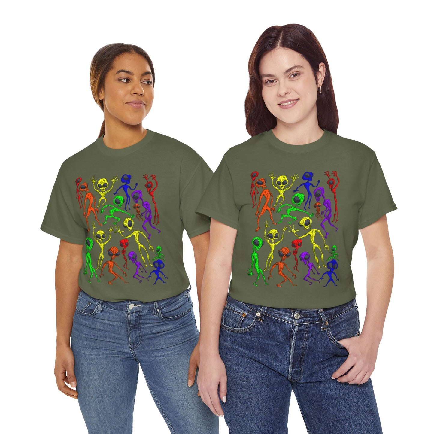 Rainbow Alien Dance Party Unisex Tee - Cosmic Sci-Fi Shirt