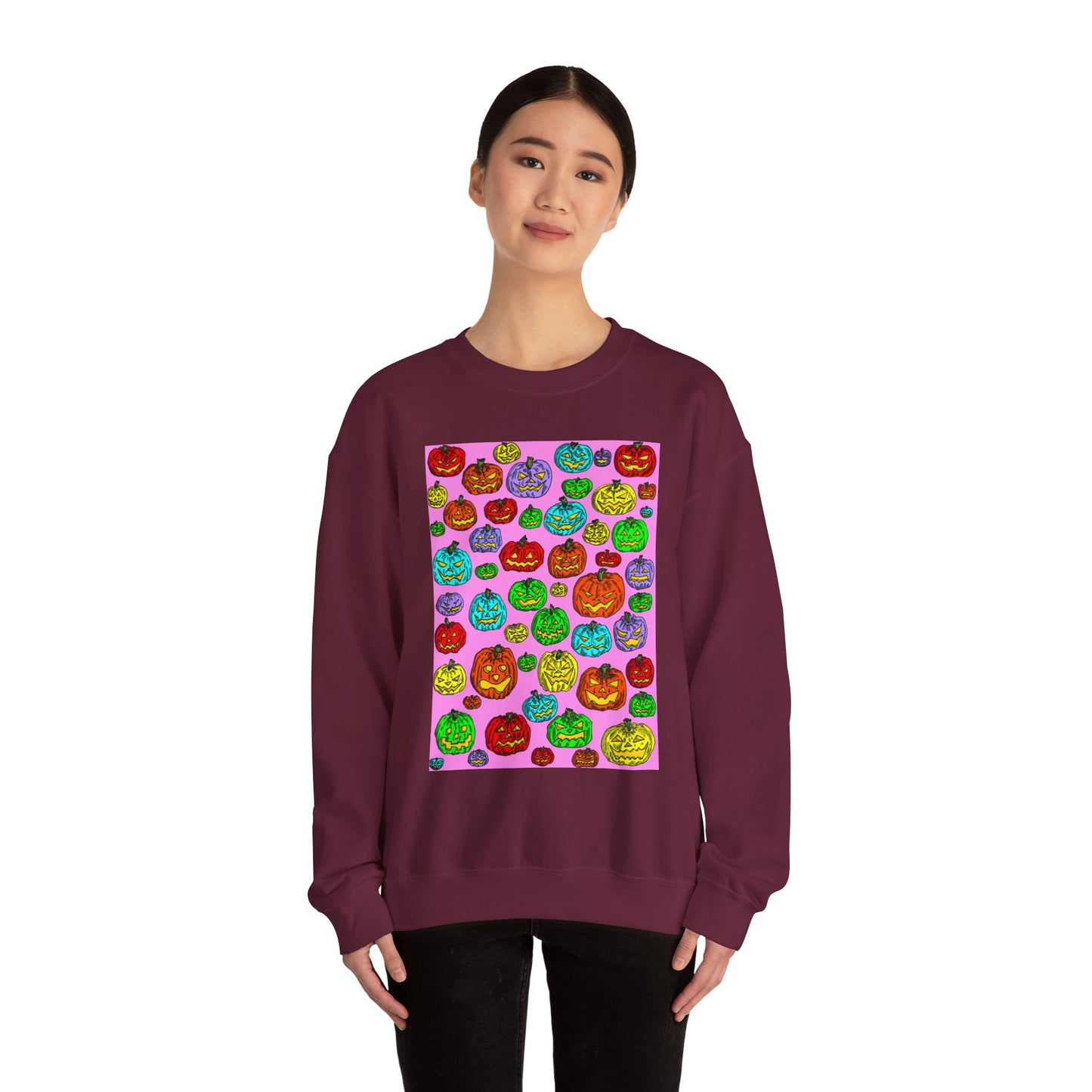 Colorful Pumpkin Crewneck Sweatshirt for Fall Celebrations