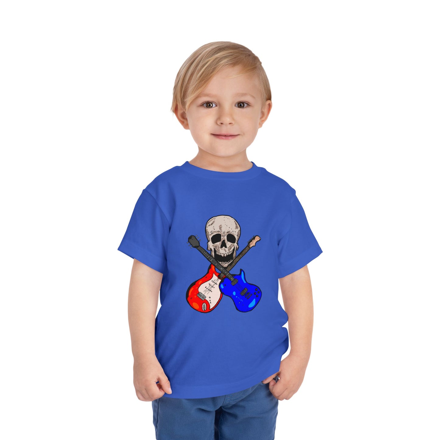 Toddler Tee — Skull with Red & Blue Electric Guitars Rock Shirt