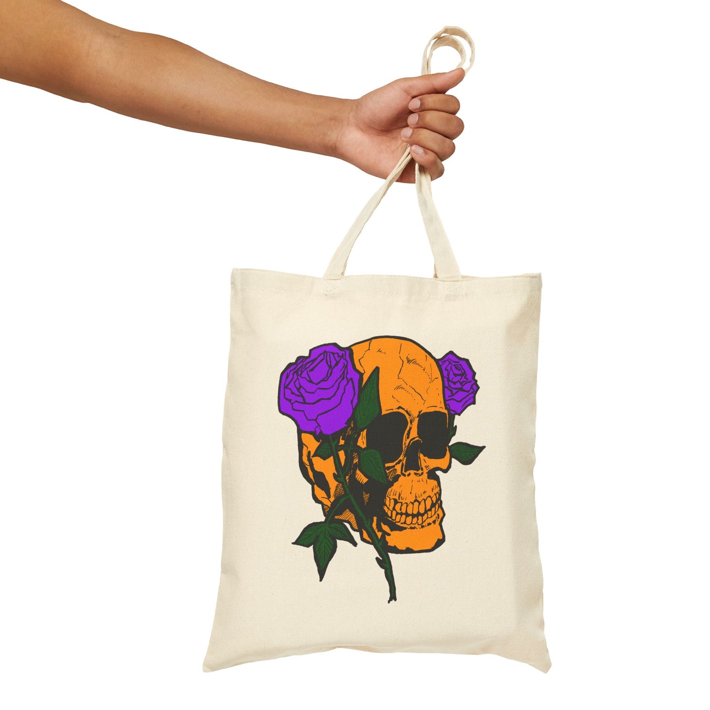 Skull with Purple Roses Canvas Tote Bag