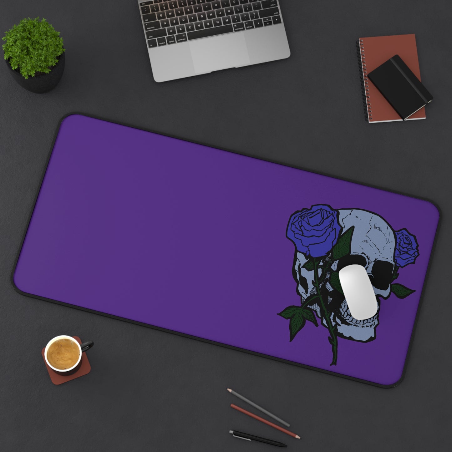 Gothic Floral Skull Desk Mat - Stylish Purple Computer Pad for Home & Office