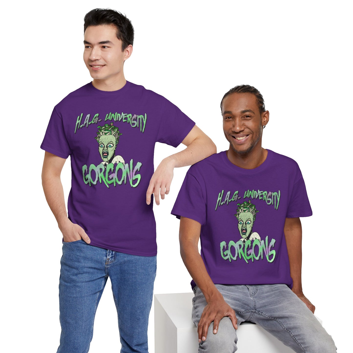 H.A.G. University Gorgons Unisex Heavy Cotton Tee - Spooky & Fun Graphic T-Shirt