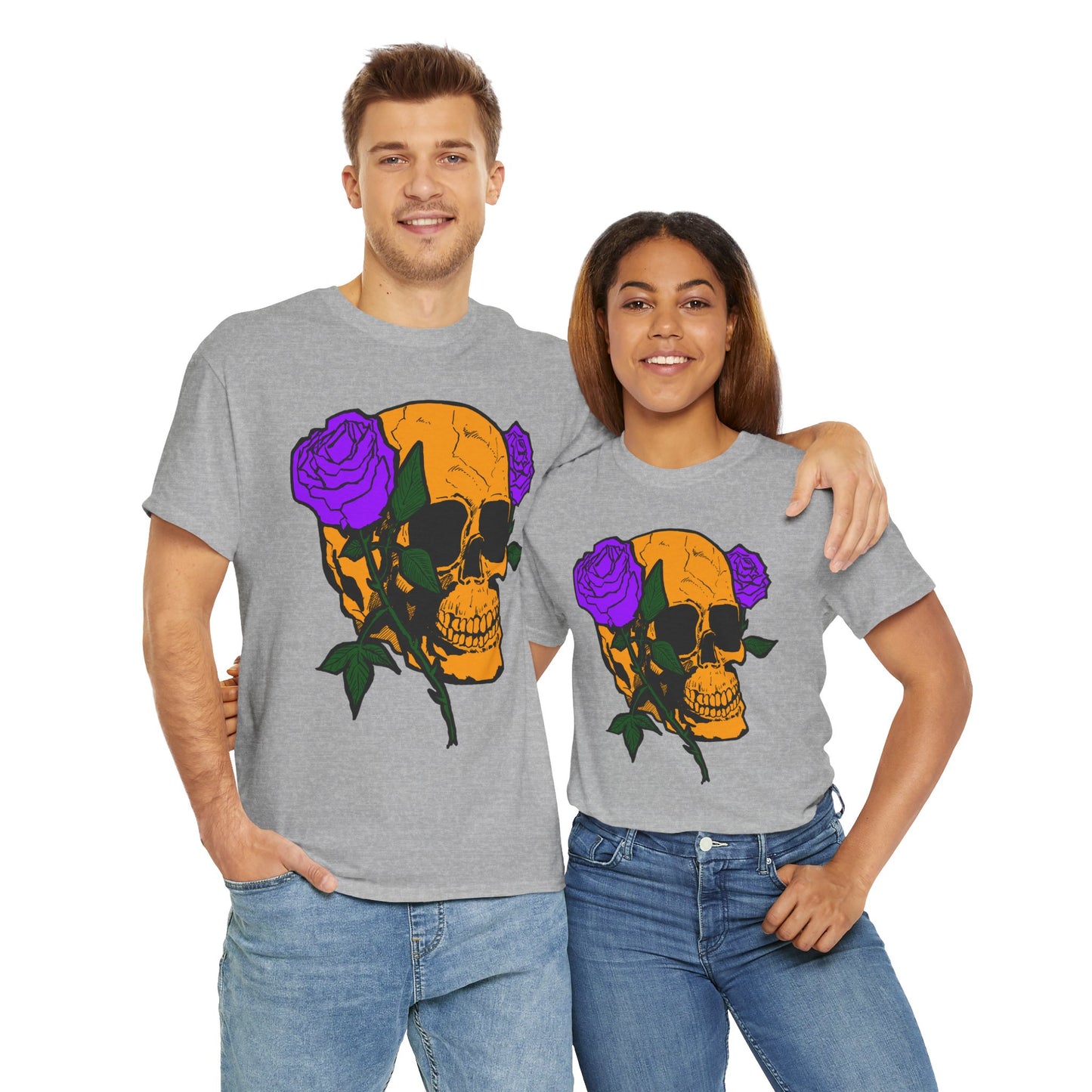Skull and Roses Unisex Tee, Gothic Aesthetic Shirt, Vintage Graphic T-Shirt, Streetwear Essentials, Edgy Casual Wear