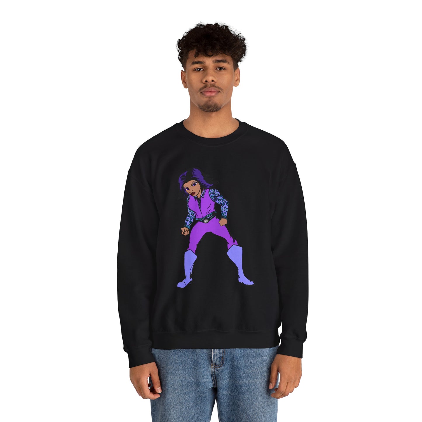 Vintage Retro Hero Crewneck Sweatshirt with Bold Graphic Design