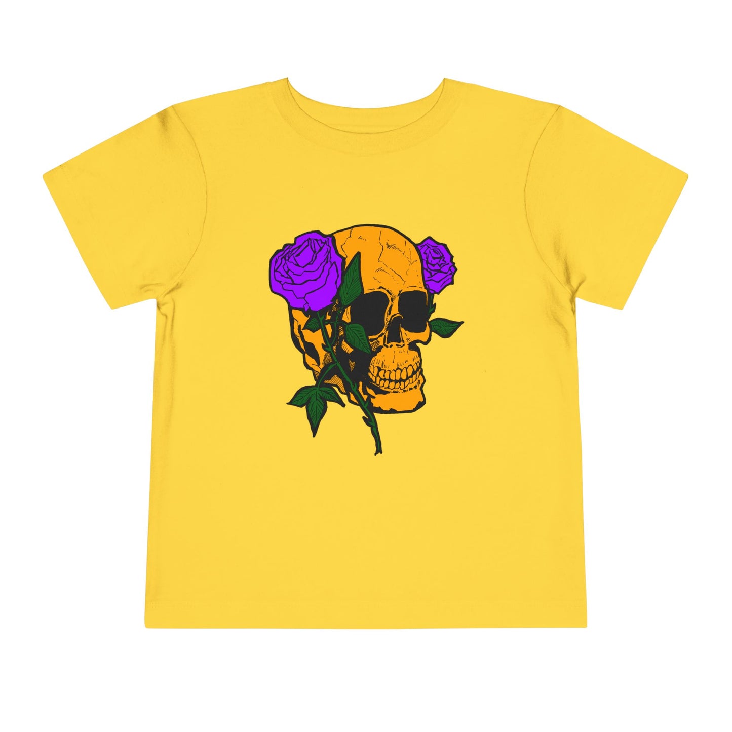 Toddler Tee — Orange Skull with Purple Roses Graphic