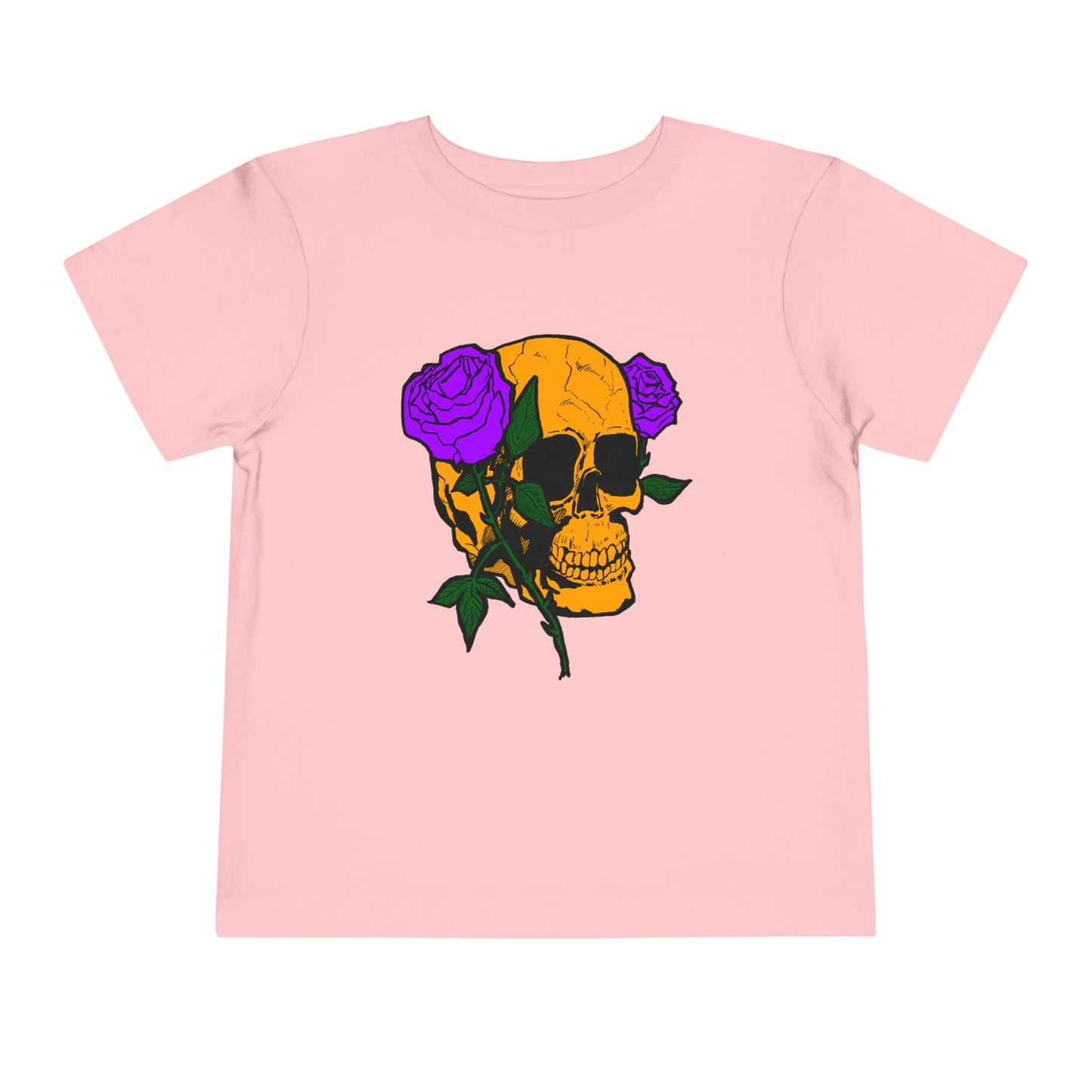 Toddler Tee — Orange Skull with Purple Roses Graphic