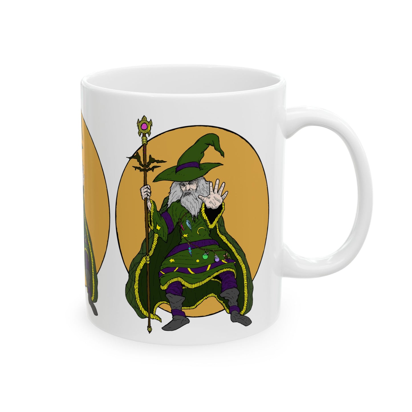 Wizard Holding a Magical Staff Ceramic Mug, (11oz)