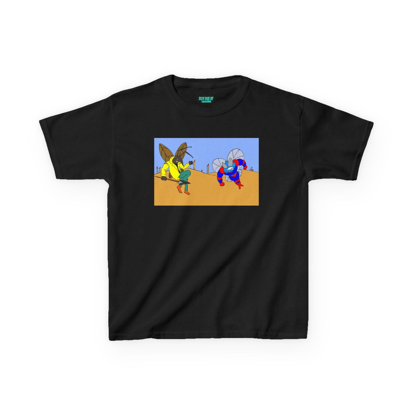 Astro-Fly and Wasp Warrior Kids Tee — Colorful Desert Beetle Cartoon Illustration