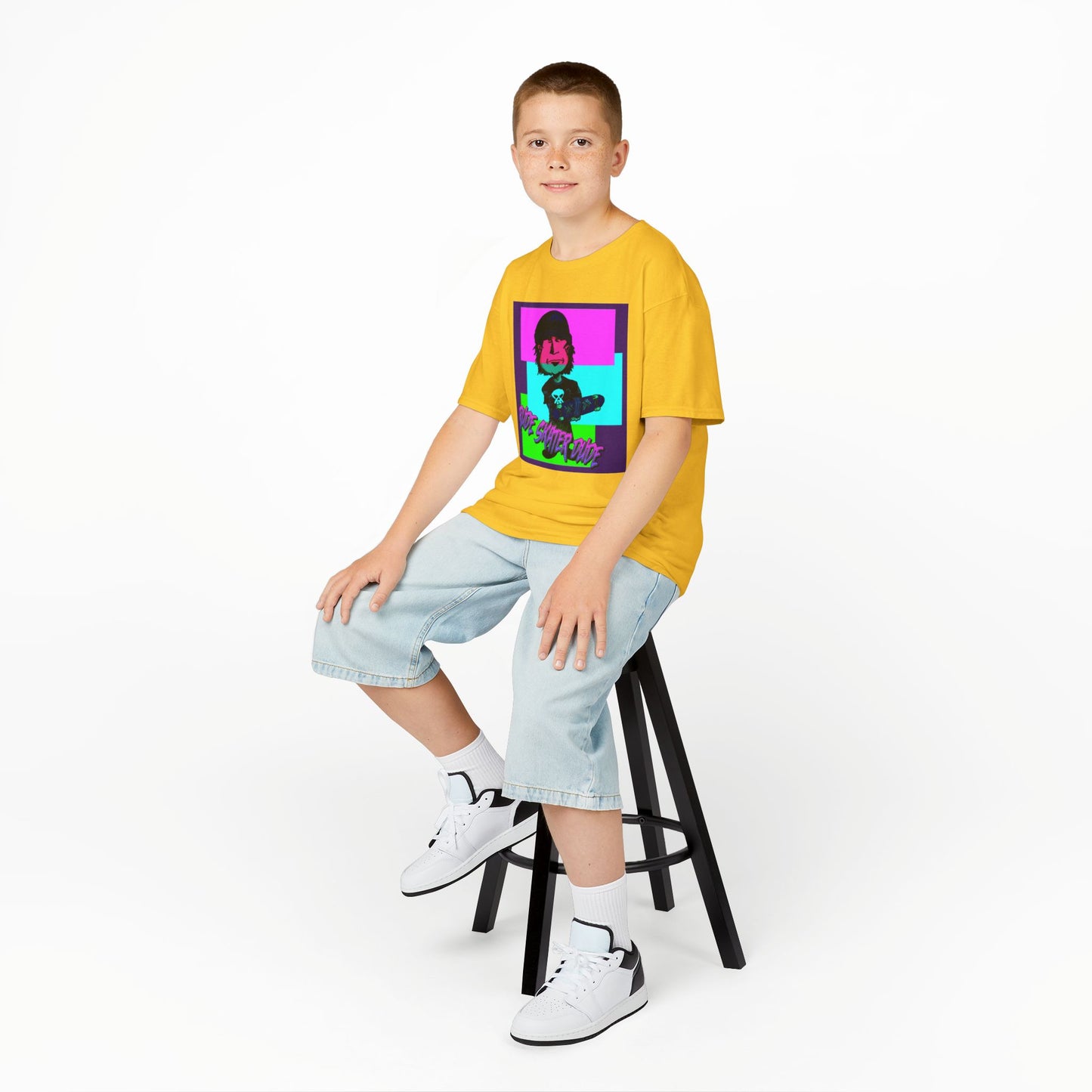 Kids Tee — Retro Neon Rude Skater Dude Kid Graphic T-Shirt
