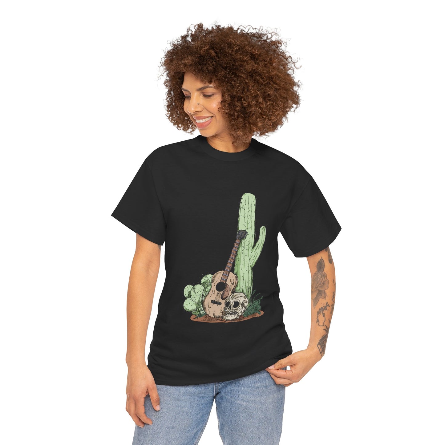 Desert Vibe Graphic Tee - Unisex Heavy Cotton Shirt, Boho Cactus Shirt, Guitar Lover's Gift, Summer Top, Music T-Shirt