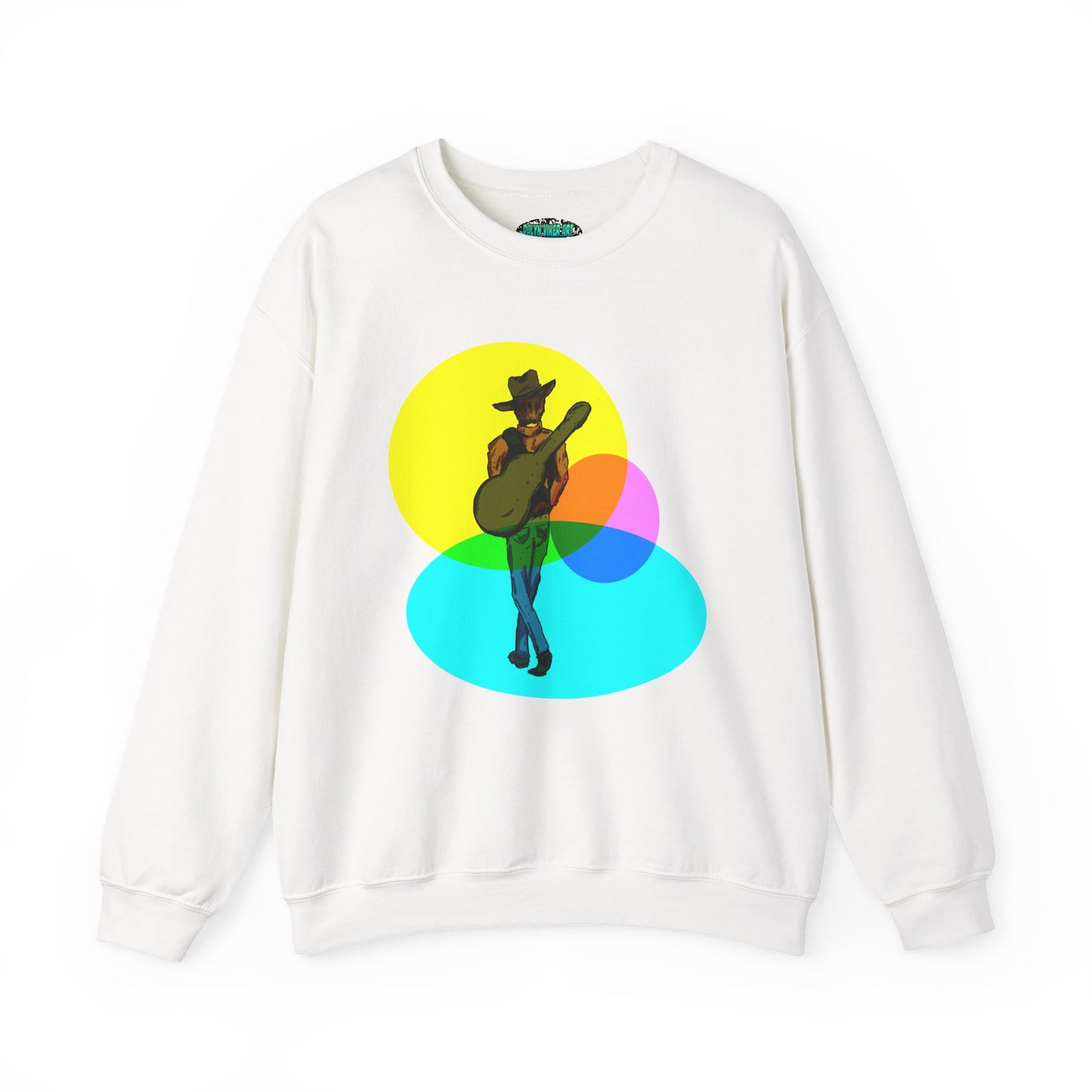 Cowboy Guitarist Graphic Sweatshirt — Retro Color Spot Music Pullover