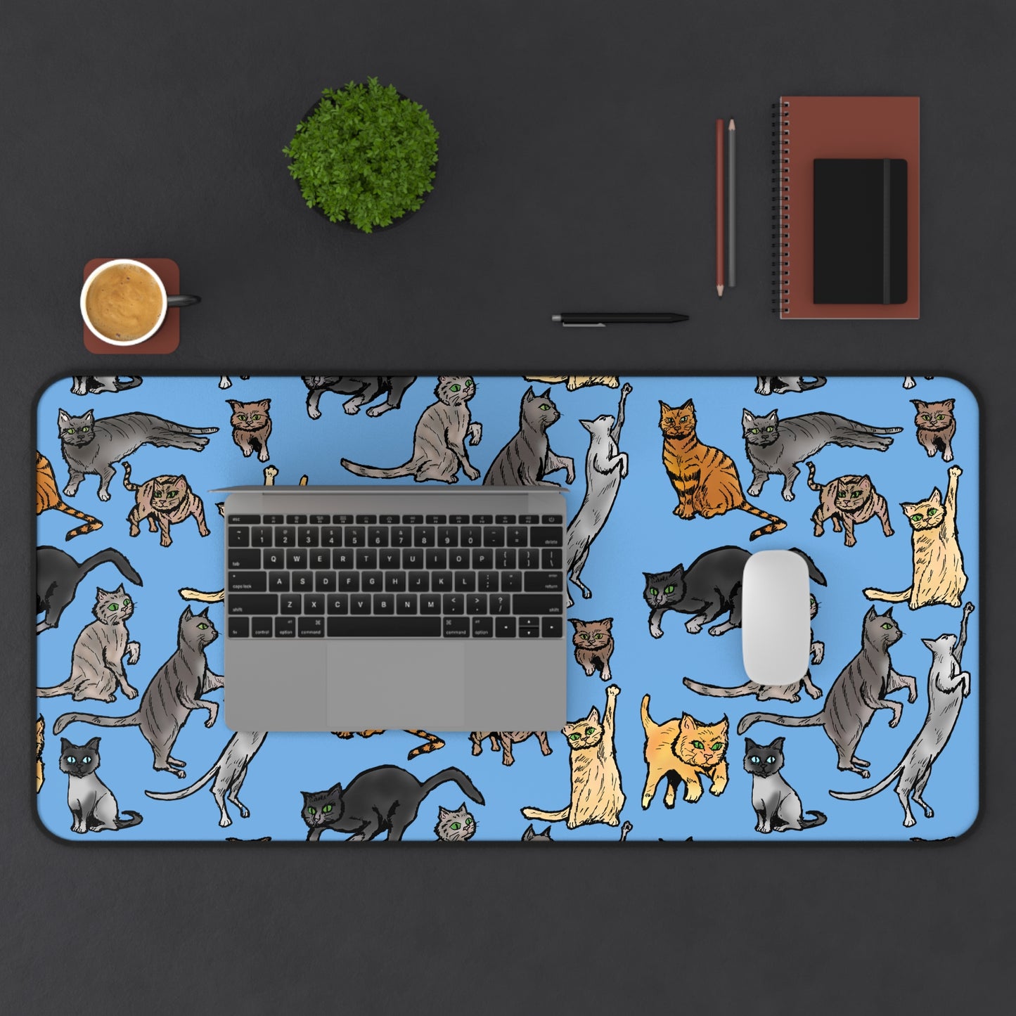 Blue Cat Pattern Desk Mat — Cute Cat Lovers Mousepad