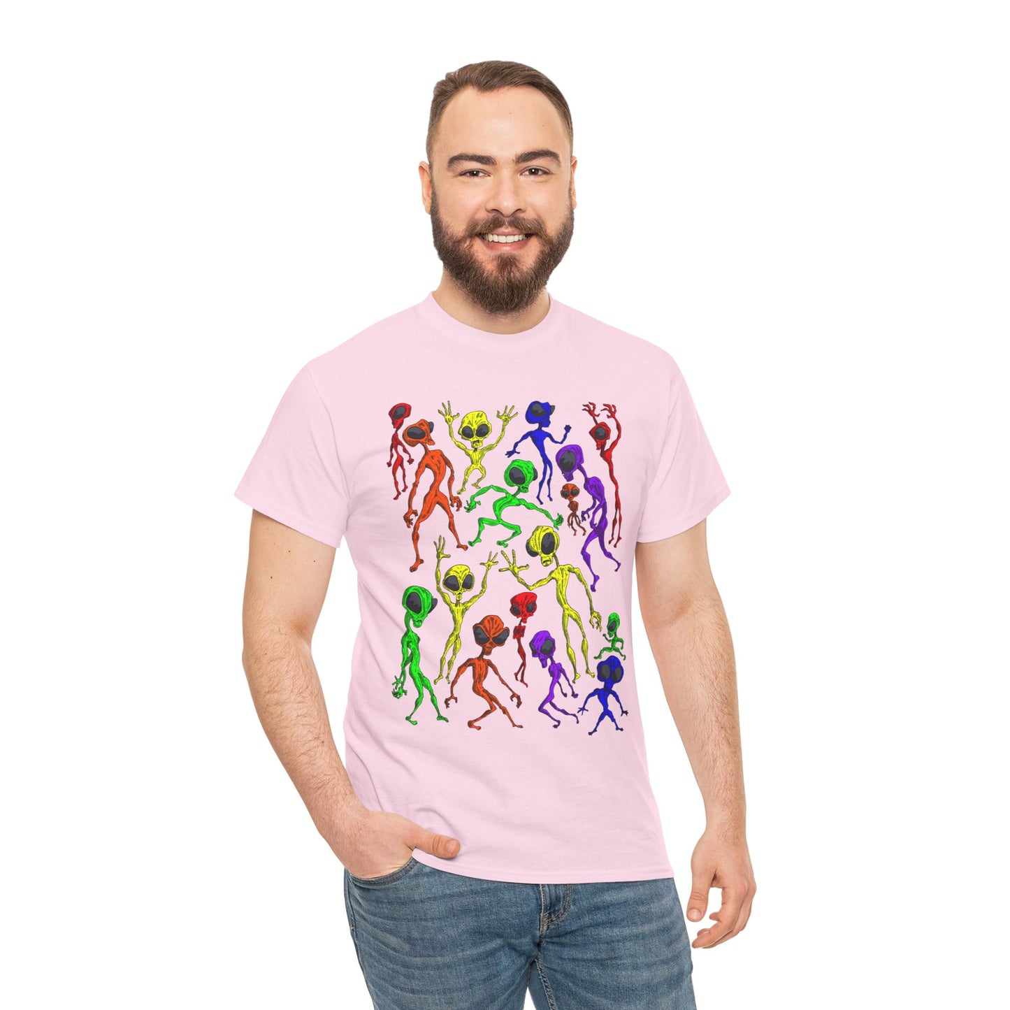 Rainbow Alien Dance Party Unisex Tee - Cosmic Sci-Fi Shirt