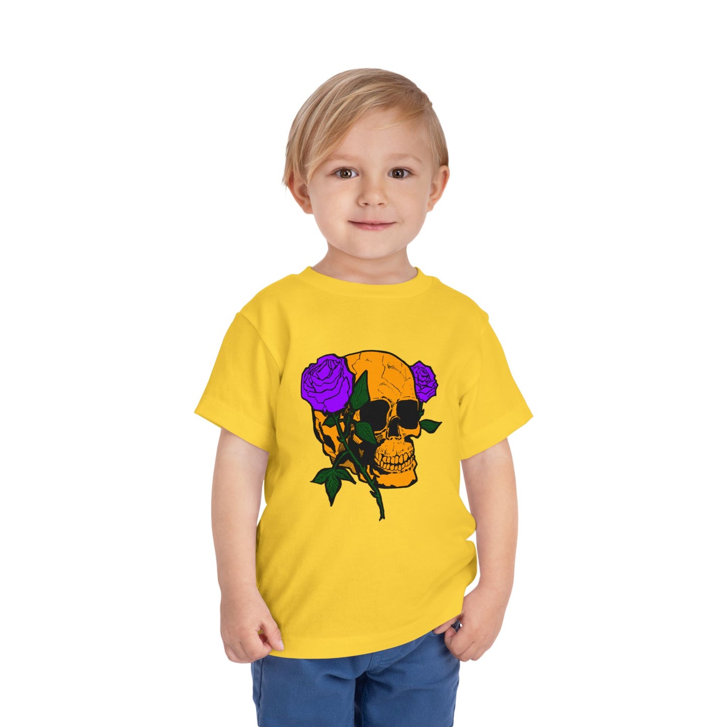 Toddler Tee — Orange Skull with Purple Roses Graphic