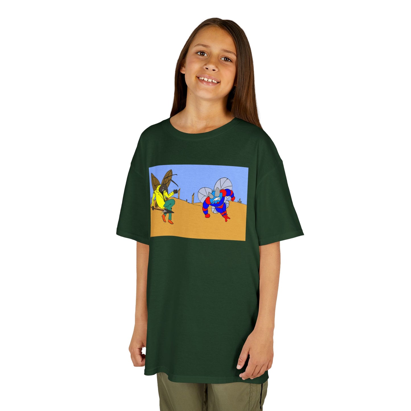 Astro-Fly and Wasp Warrior Kids Tee — Colorful Desert Beetle Cartoon Illustration