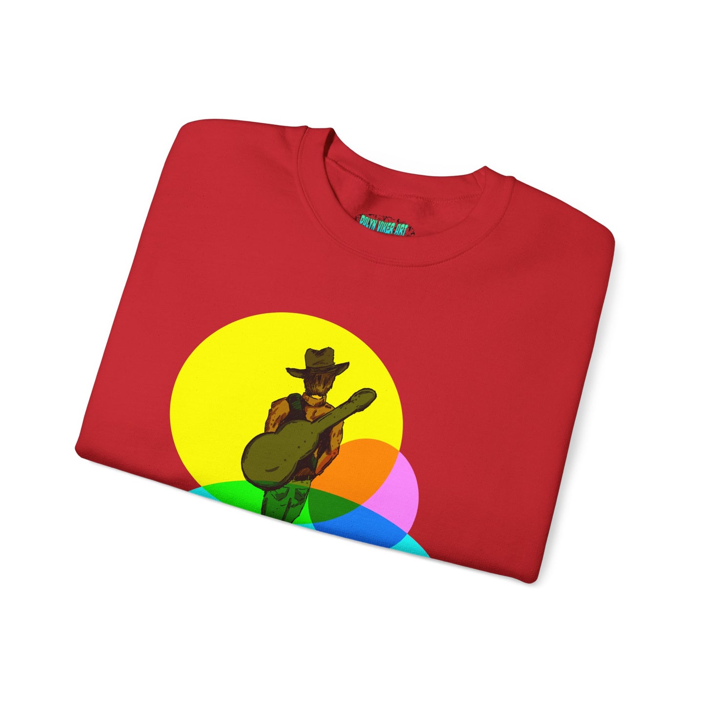 Cowboy Guitarist Graphic Sweatshirt — Retro Color Spot Music Pullover