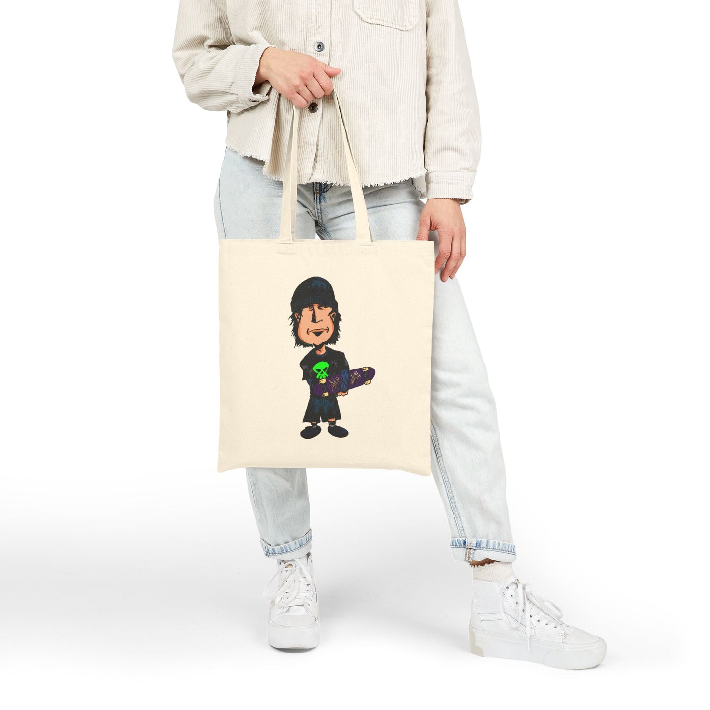 Rude Skater Dude - Skateboarder Cartoon Canvas Tote Bag – Cute Emo Skate Graphic