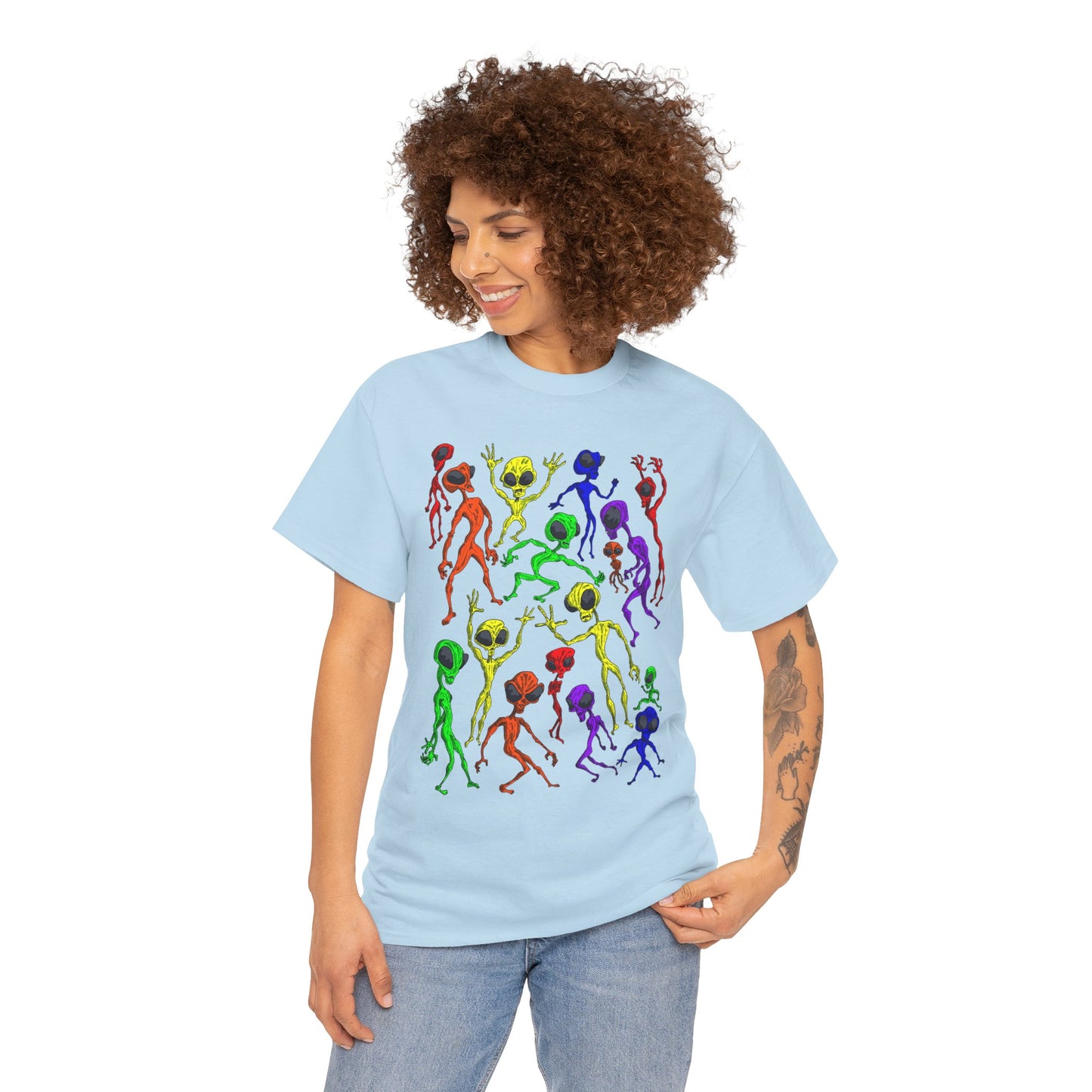 Rainbow Alien Dance Party Unisex Tee - Cosmic Sci-Fi Shirt