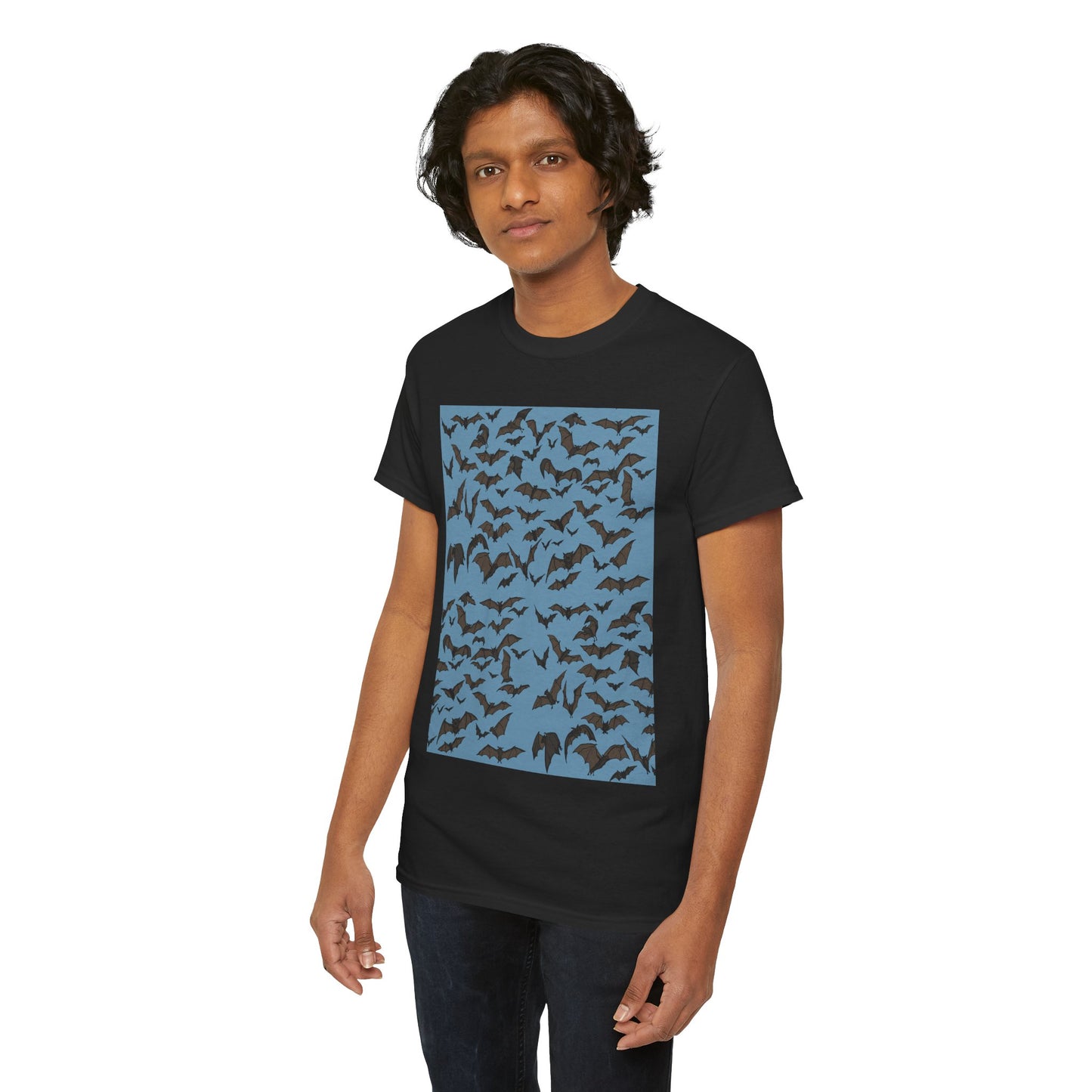 Unisex Bat Print Cotton Tee, Casual Graphic Tee, Halloween Apparel, Unique Gift for Animal Lovers, Stylish Everyday Wear