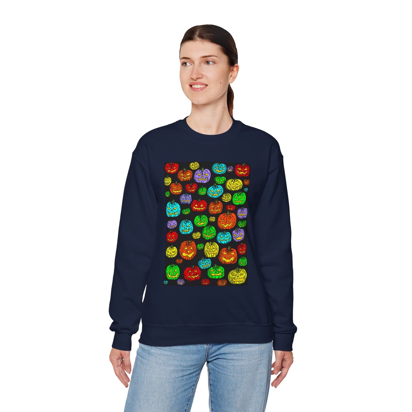 Halloween Colorful Pumpkin Graphic Crewneck Sweatshirt