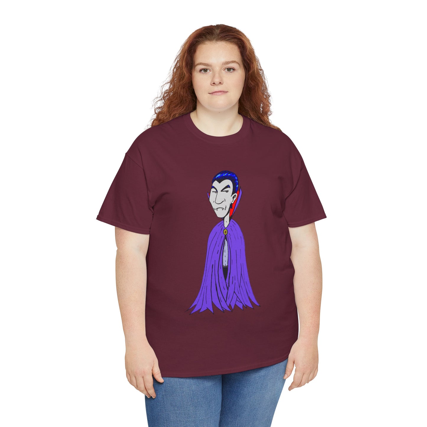 Vampire Cartoon Tee - Cute Purple Cloak Dracula Graphic T-Shirt