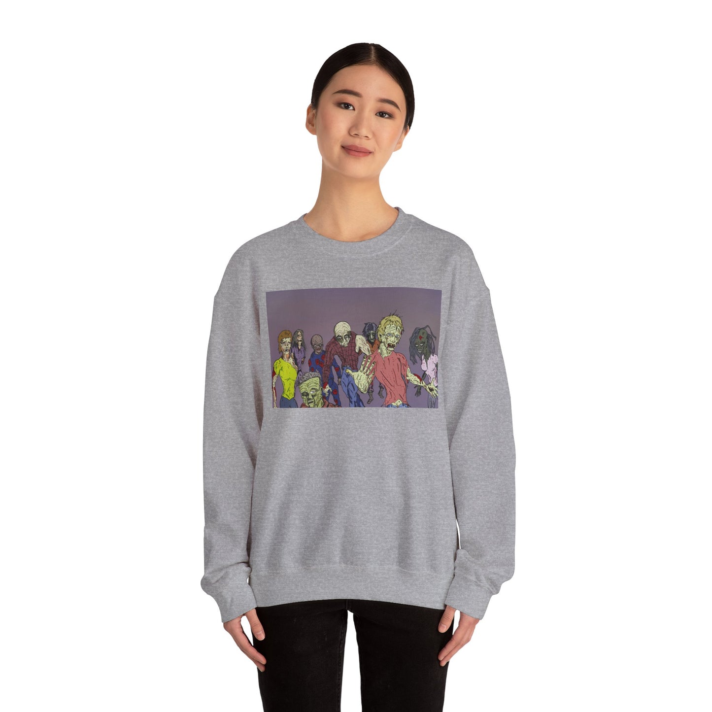 Zombie-Themed Unisex Crewneck Sweatshirt - Perfect for Halloween and Horror Lovers