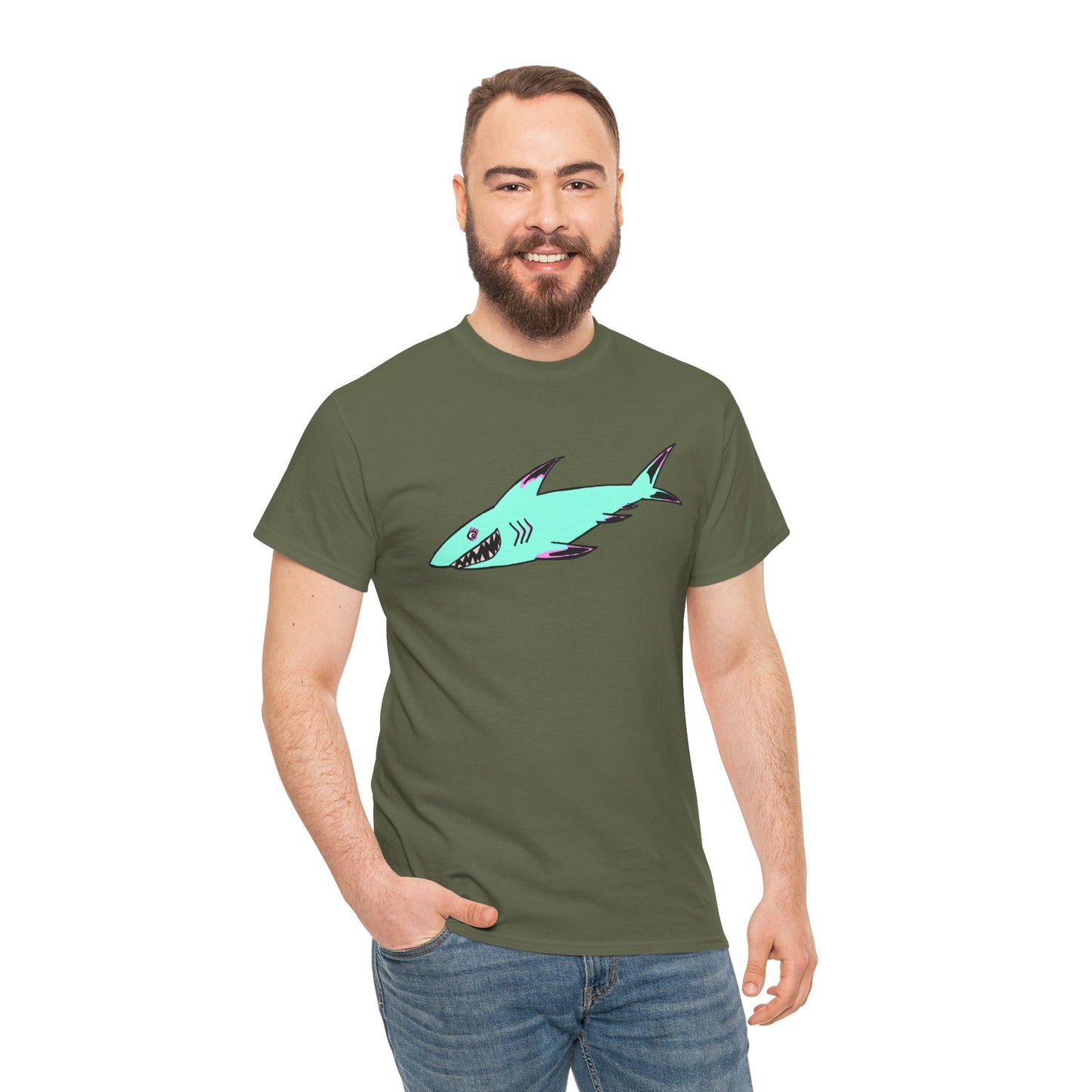 Cool Shark Graphic Unisex Heavy Cotton Tee, Ocean Lover Shirt, Beachwear, Casual Everyday Tee, Gift for Sharks Fans