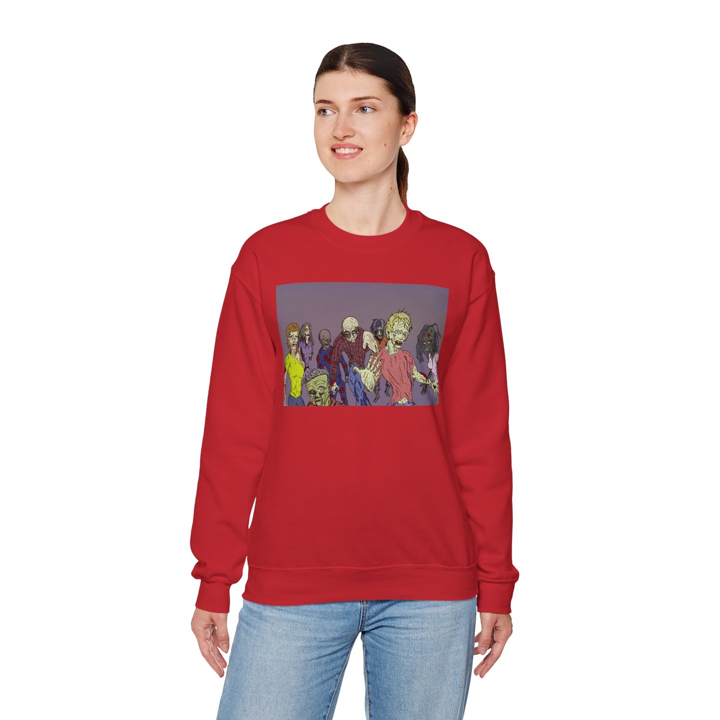 Zombie-Themed Unisex Crewneck Sweatshirt - Perfect for Halloween and Horror Lovers