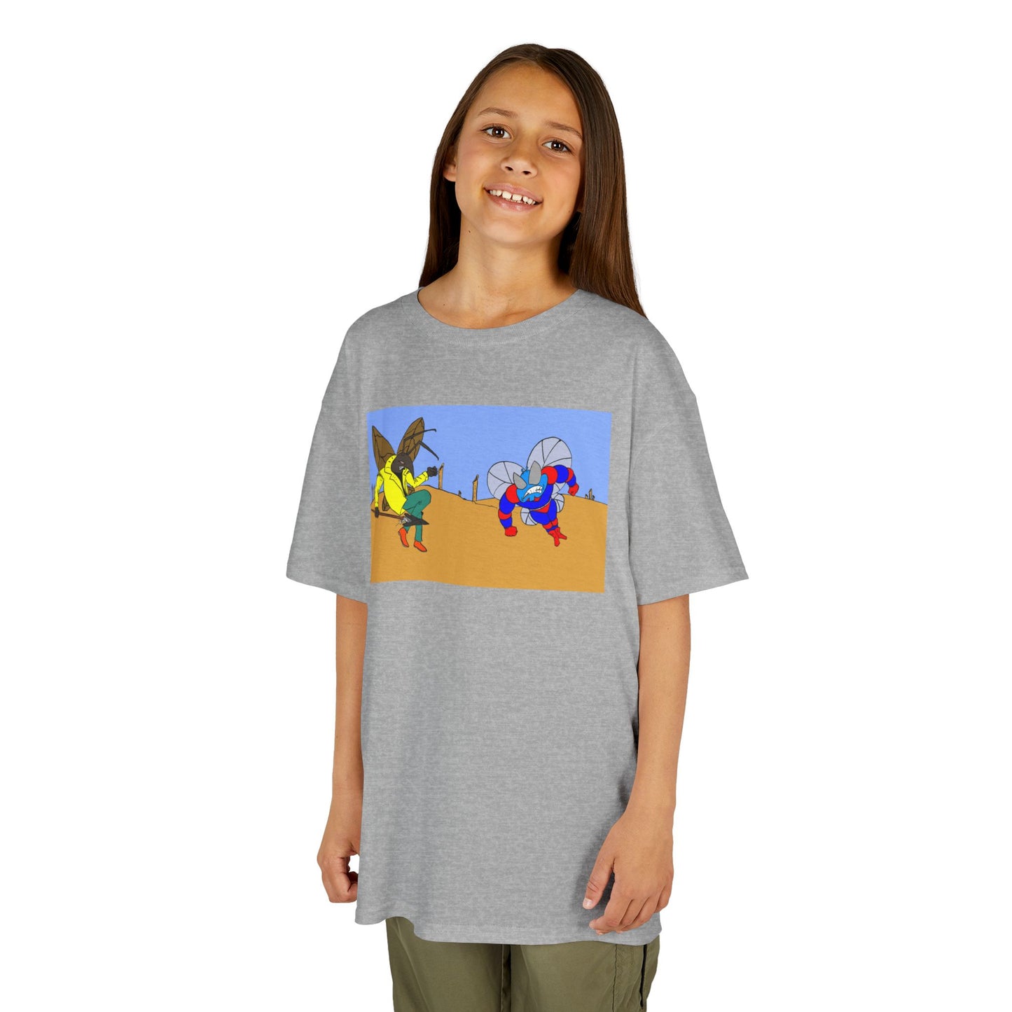 Astro-Fly and Wasp Warrior Kids Tee — Colorful Desert Beetle Cartoon Illustration