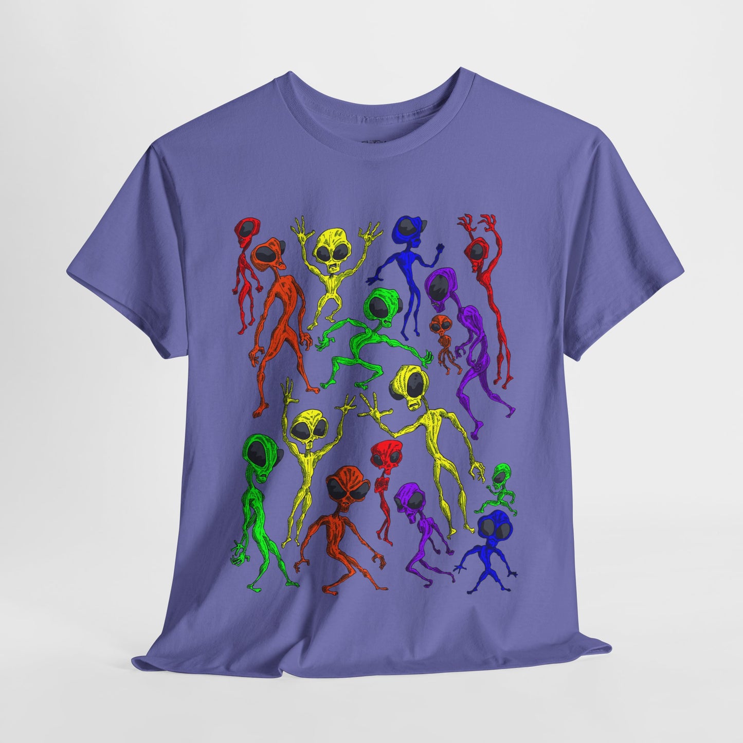 Rainbow Alien Dance Party Unisex Tee - Cosmic Sci-Fi Shirt