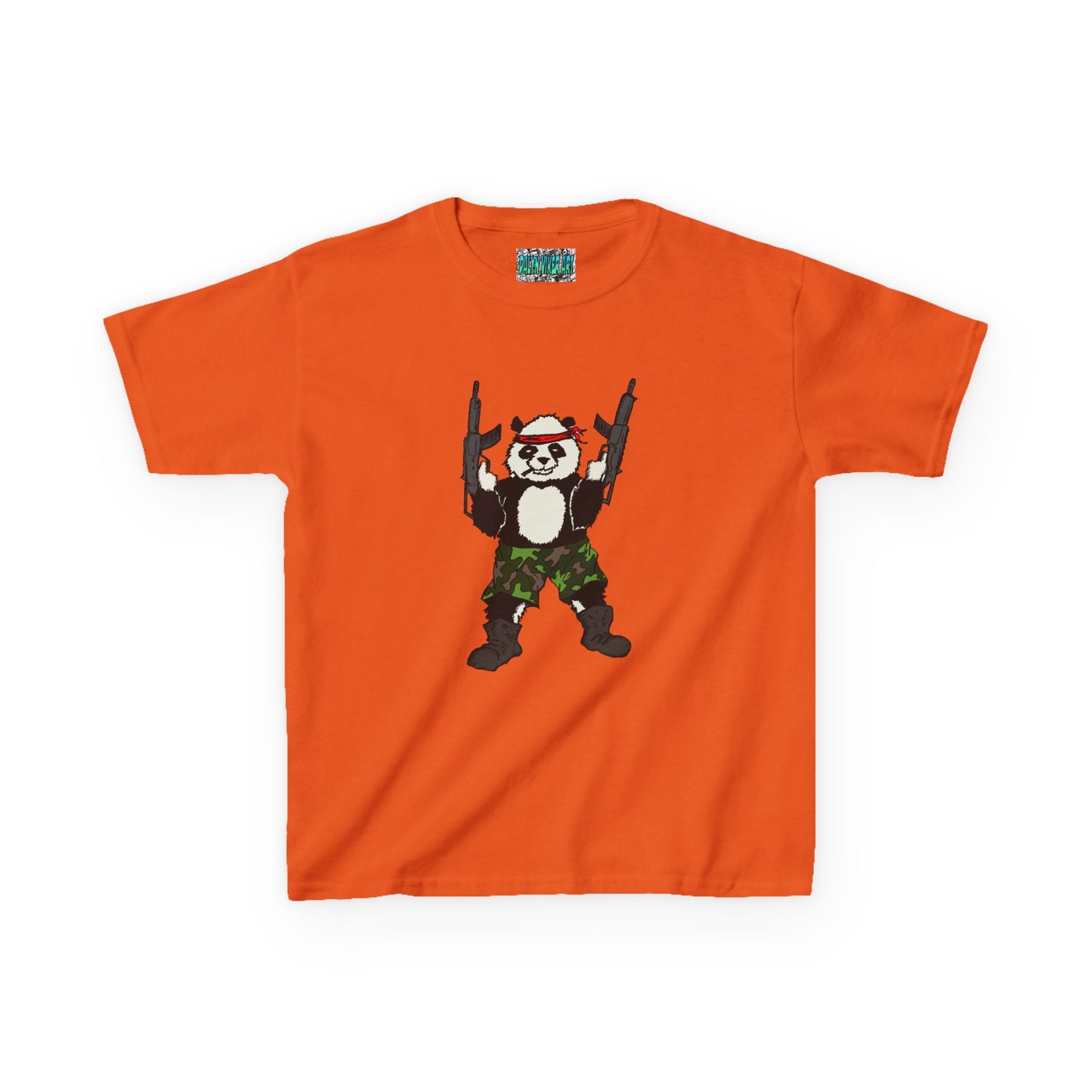 Kids Tee Panda Guns Military Comic Book Style Shirt