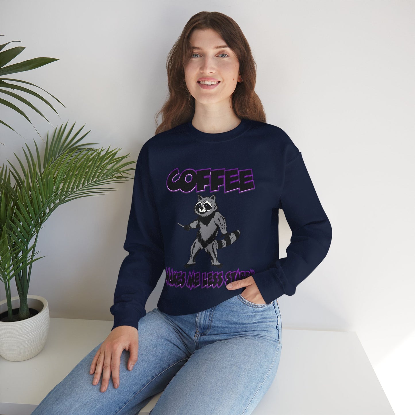 Coffee Makes Me Less Stabby Raccoon Unisex Sweatshirt - Makes Me Less Grumpy