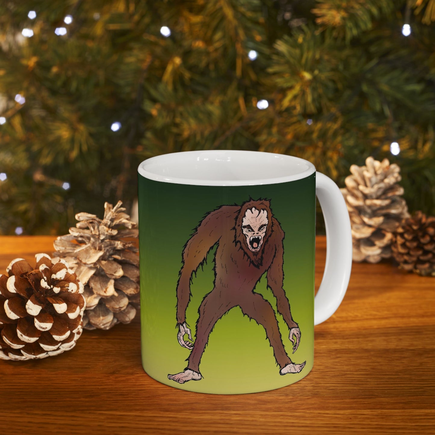 Bigfoot Encounter - Gradient Ceramic Mug – Cute Lizard Coffee Cup (11oz, 15oz)