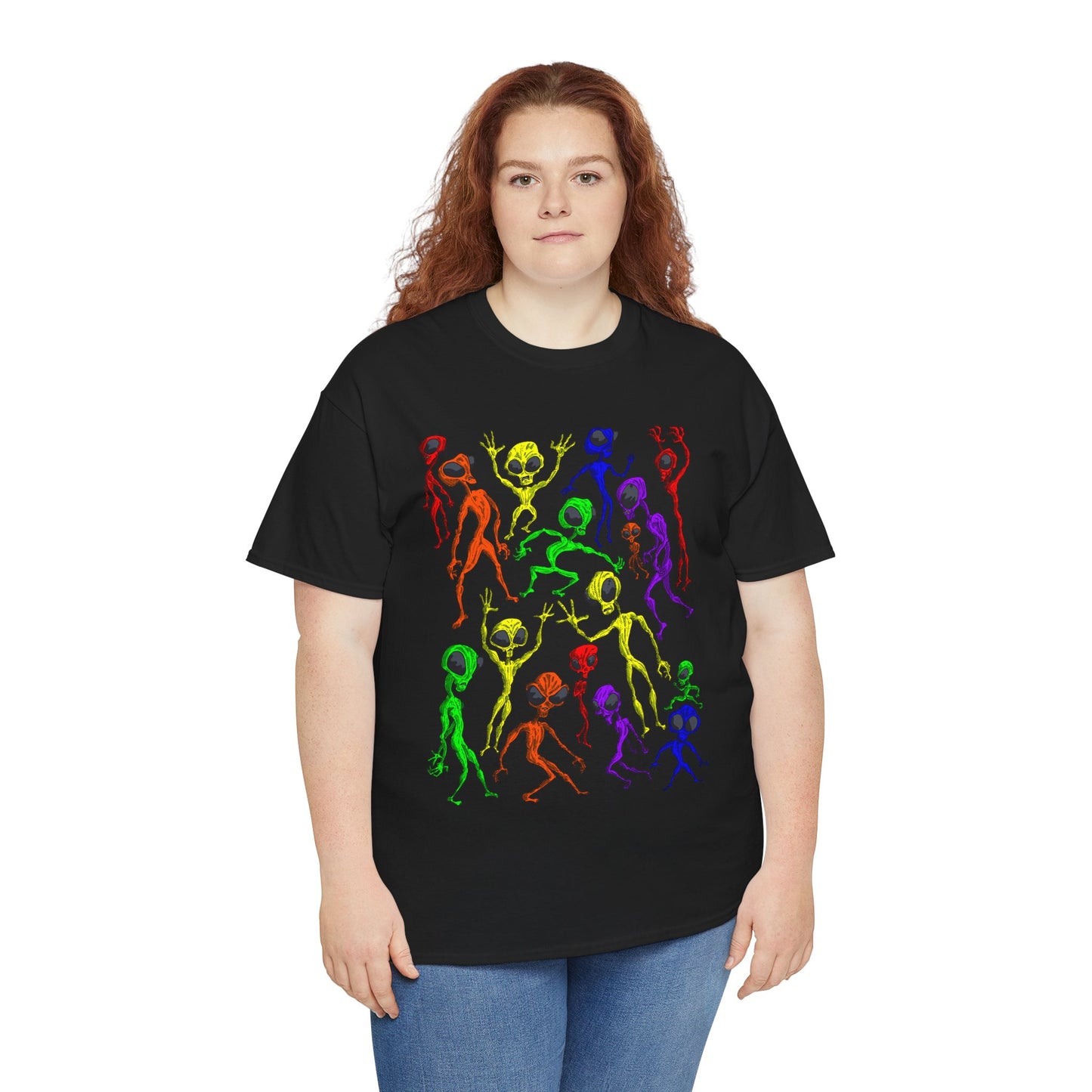 Rainbow Alien Dance Party Unisex Tee - Cosmic Sci-Fi Shirt