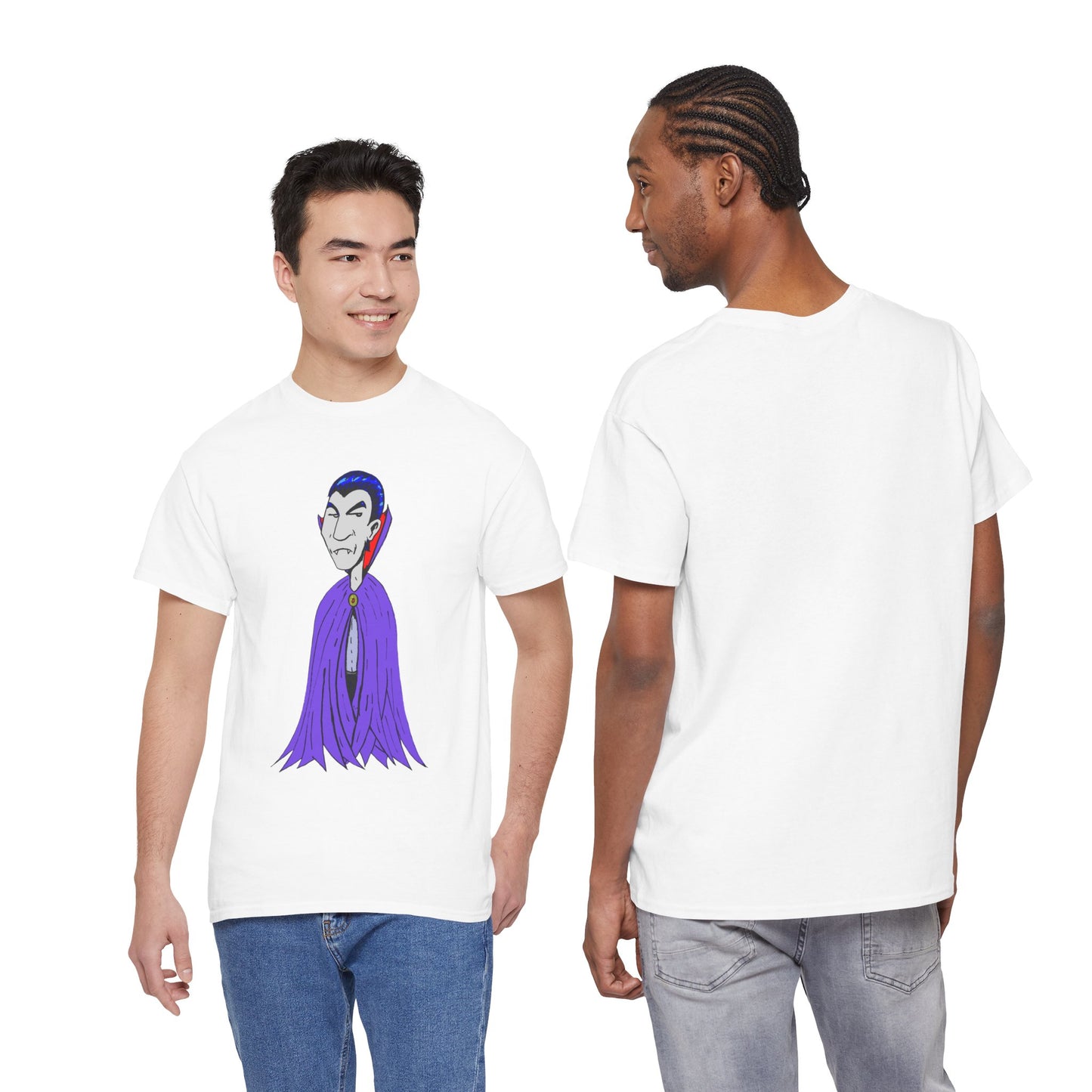 Vampire Cartoon Tee - Cute Purple Cloak Dracula Graphic T-Shirt
