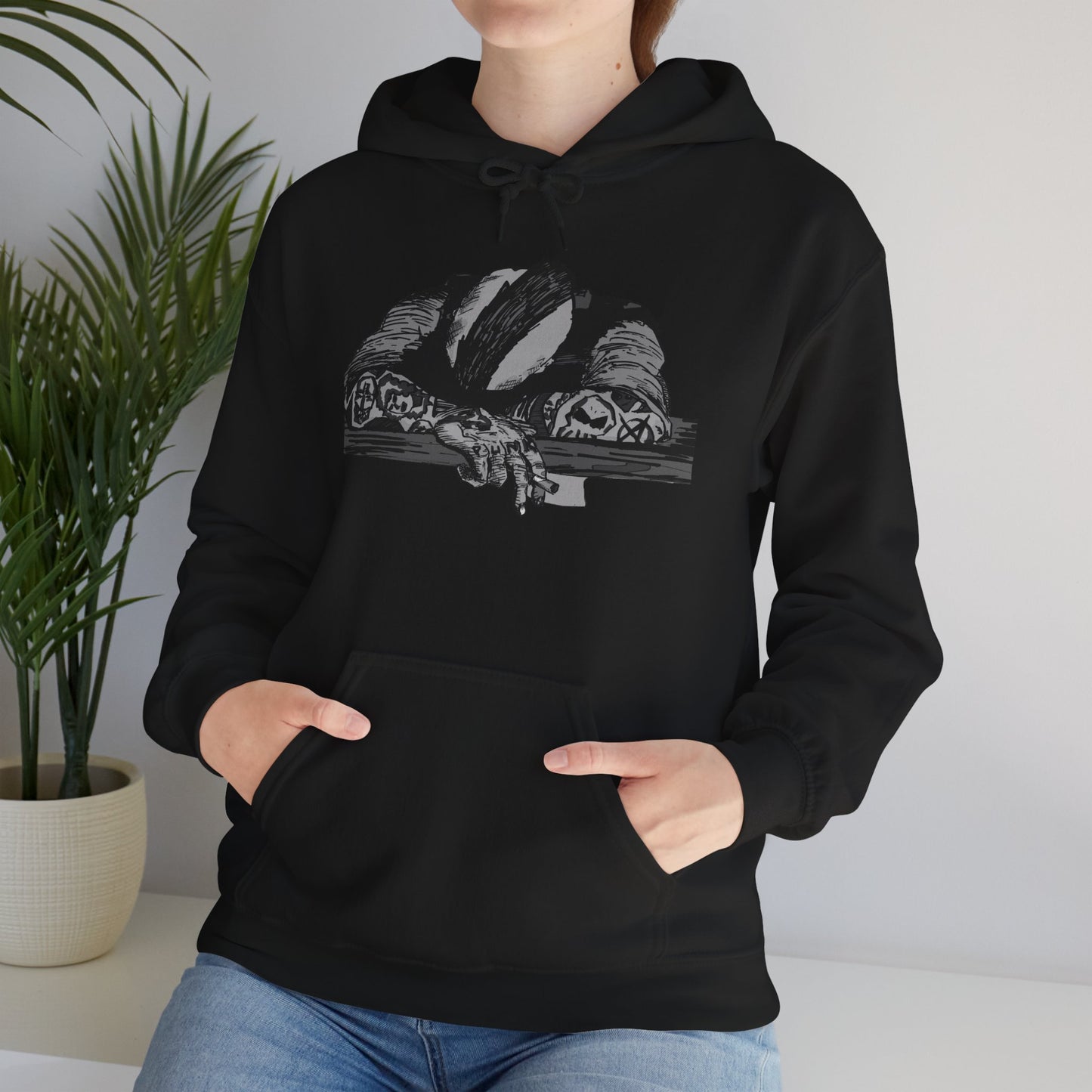 Punk and Done Unisex Hoodie with Artistic Design, Cozy Streetwear, Graphic Sweatshirt for Casual Vibes, Perfect Gift for Any Occasion