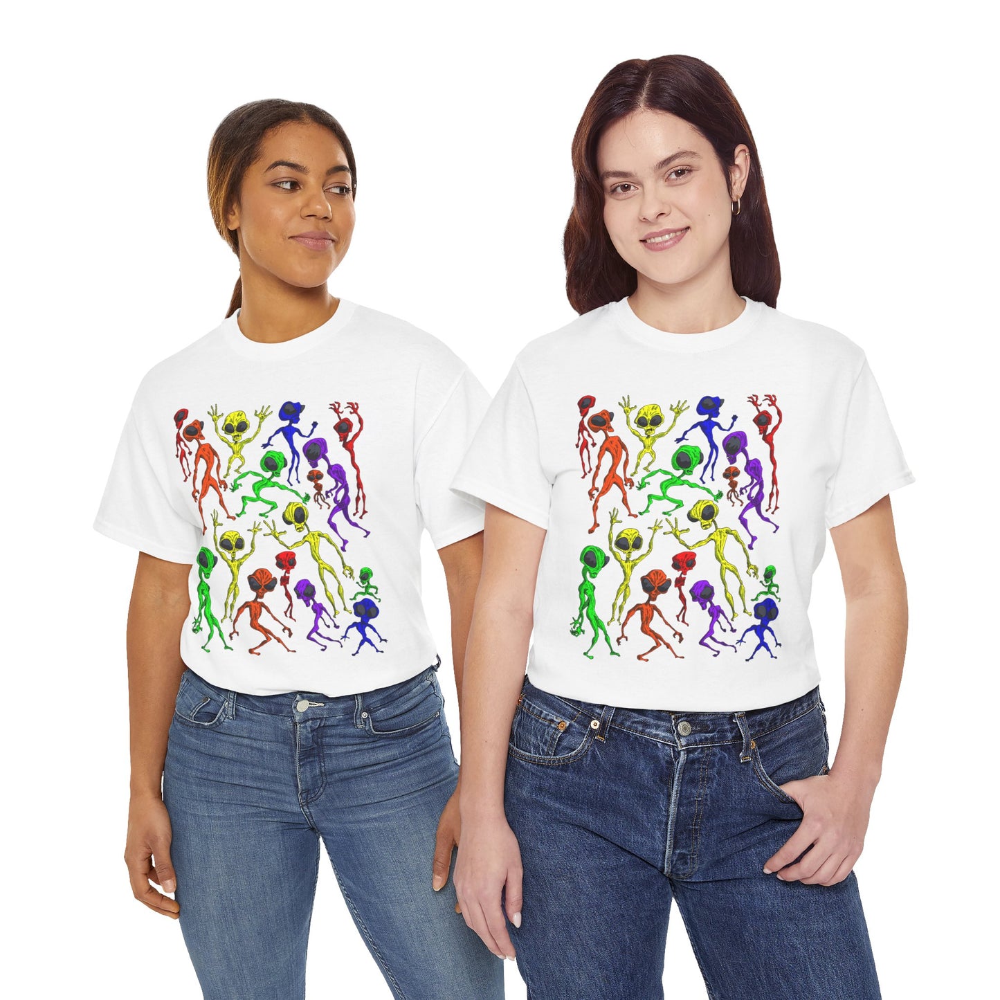 Rainbow Alien Dance Party Unisex Tee - Cosmic Sci-Fi Shirt