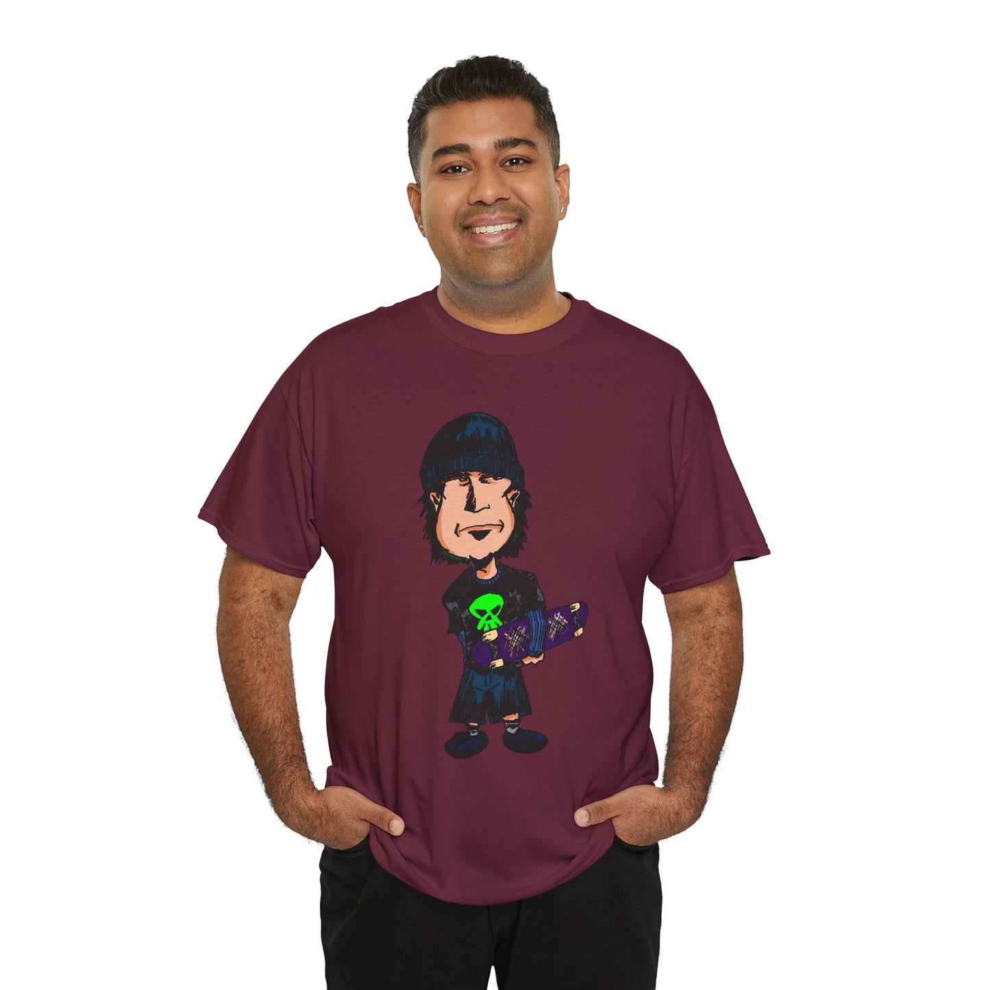 Rude Skater Dude - Skate Punk Cartoon Tee – Boy with Skateboard Graphic Shirt