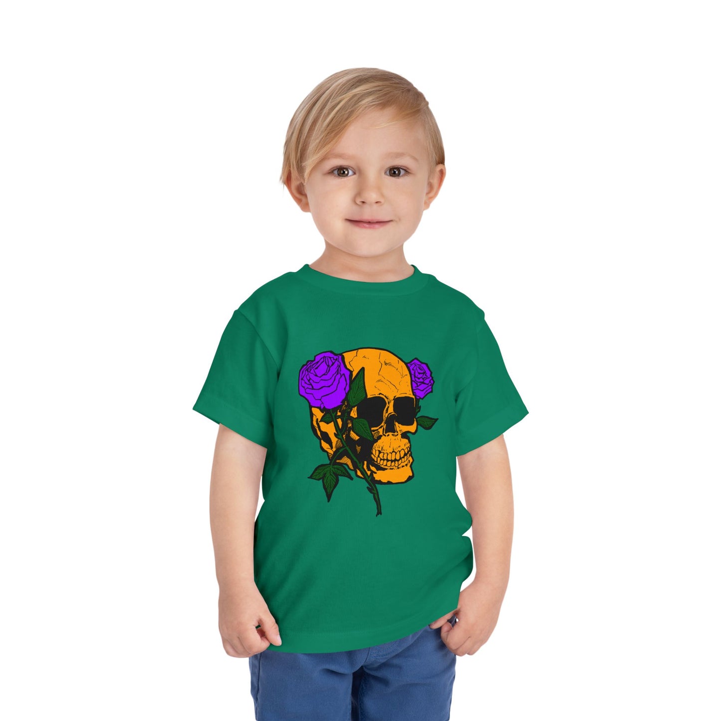 Toddler Tee — Orange Skull with Purple Roses Graphic