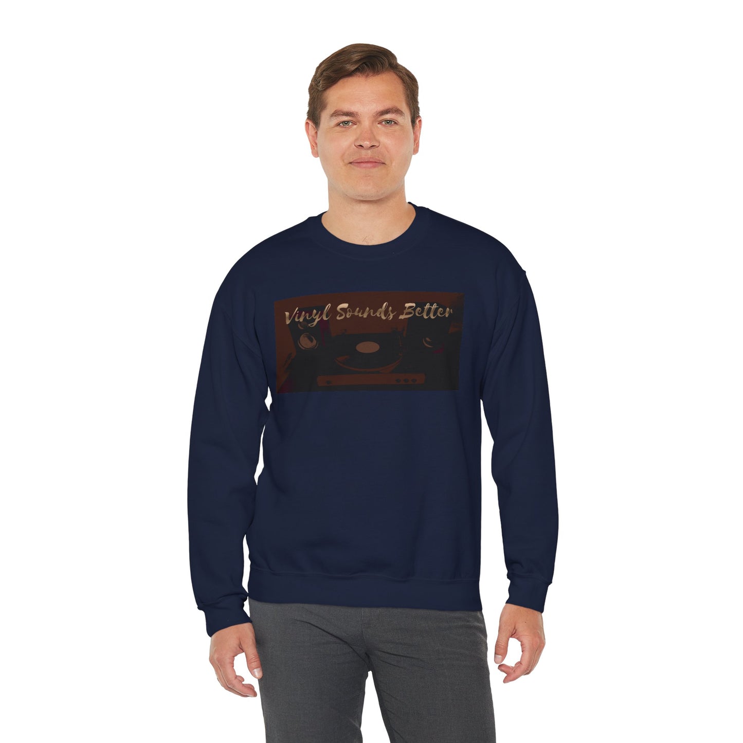 Crewneck Sweatshirt — "Vinyl Sounds Better" Retro Record Graphic