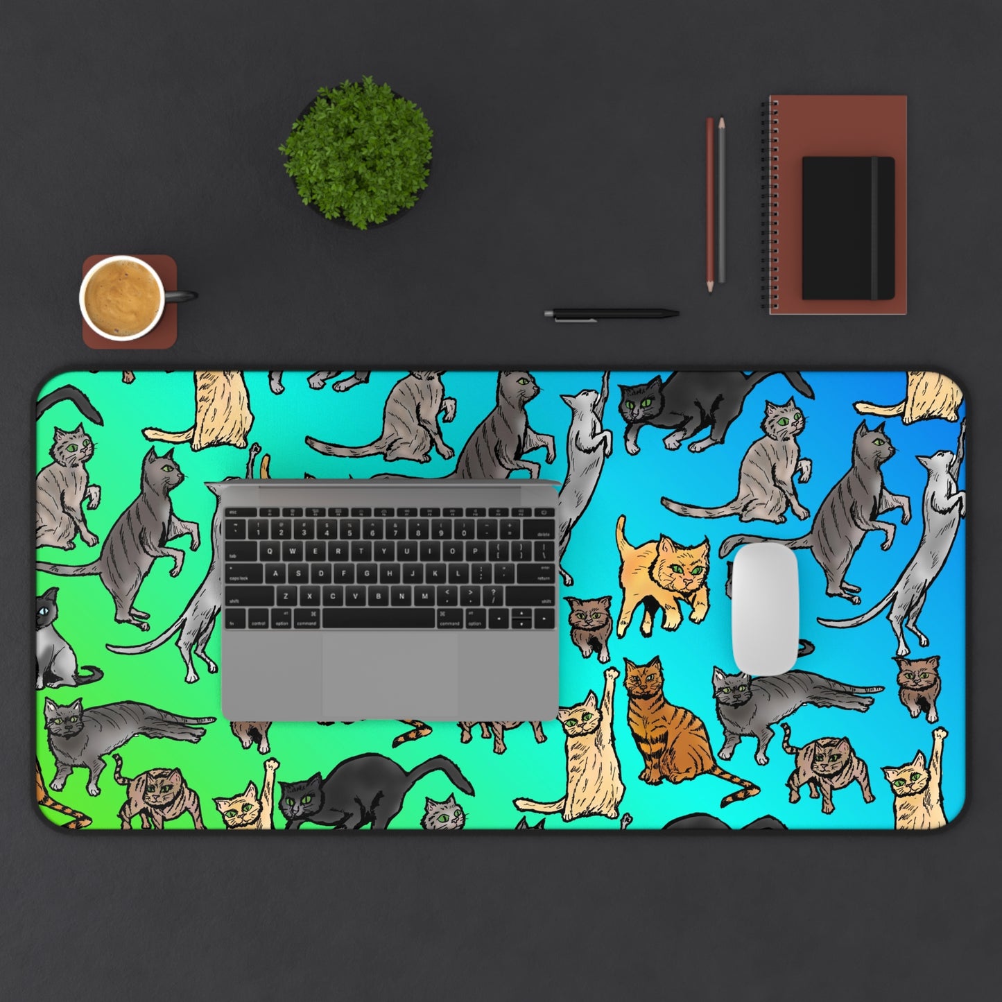 Desk Mat — Colorful Cat Pattern Mouse Pad for Home Office
