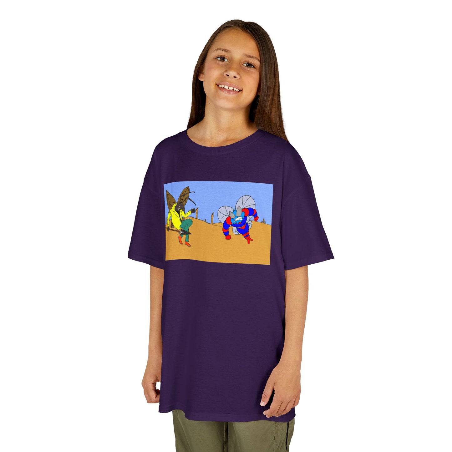Astro-Fly and Wasp Warrior Kids Tee — Colorful Desert Beetle Cartoon Illustration