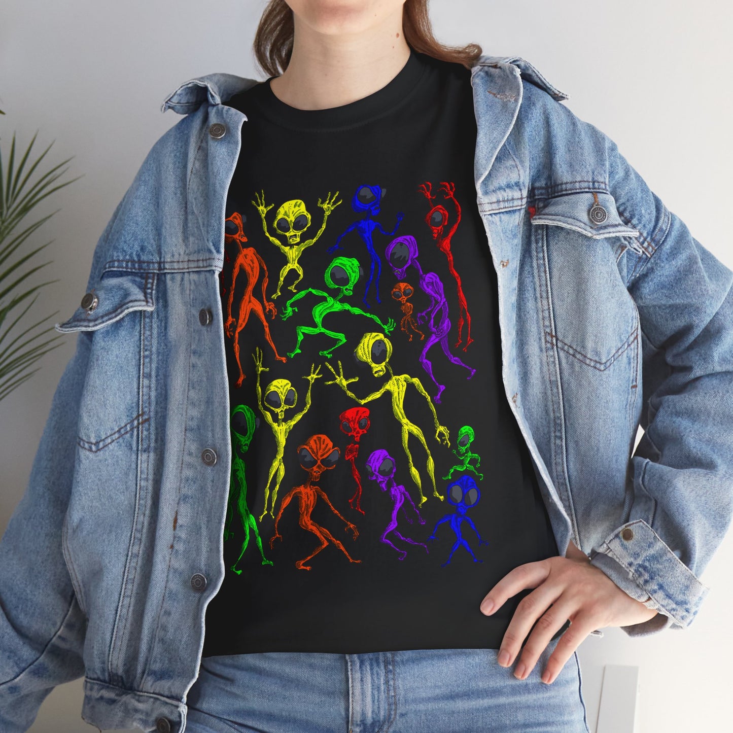 Rainbow Alien Dance Party Unisex Tee - Cosmic Sci-Fi Shirt