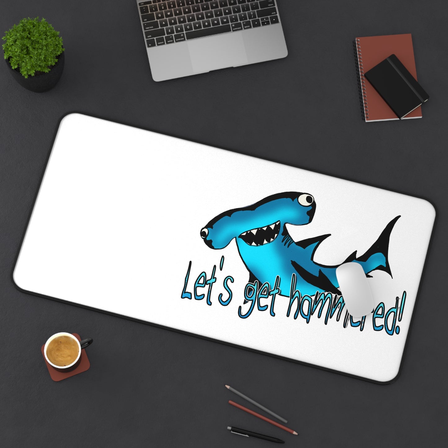Desk Mat - Let's Get Hammered Hammerhead Shark Drinking Crunk Drunk Shark